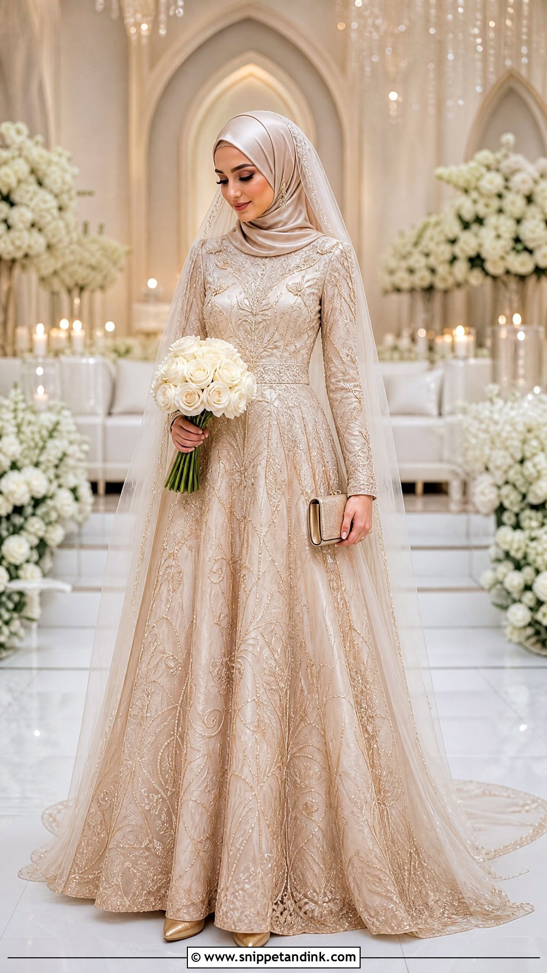 Champagne Islamic Bridal Dress - Snippet and Ink - 25 Islamic Bridal Dress Ideas
