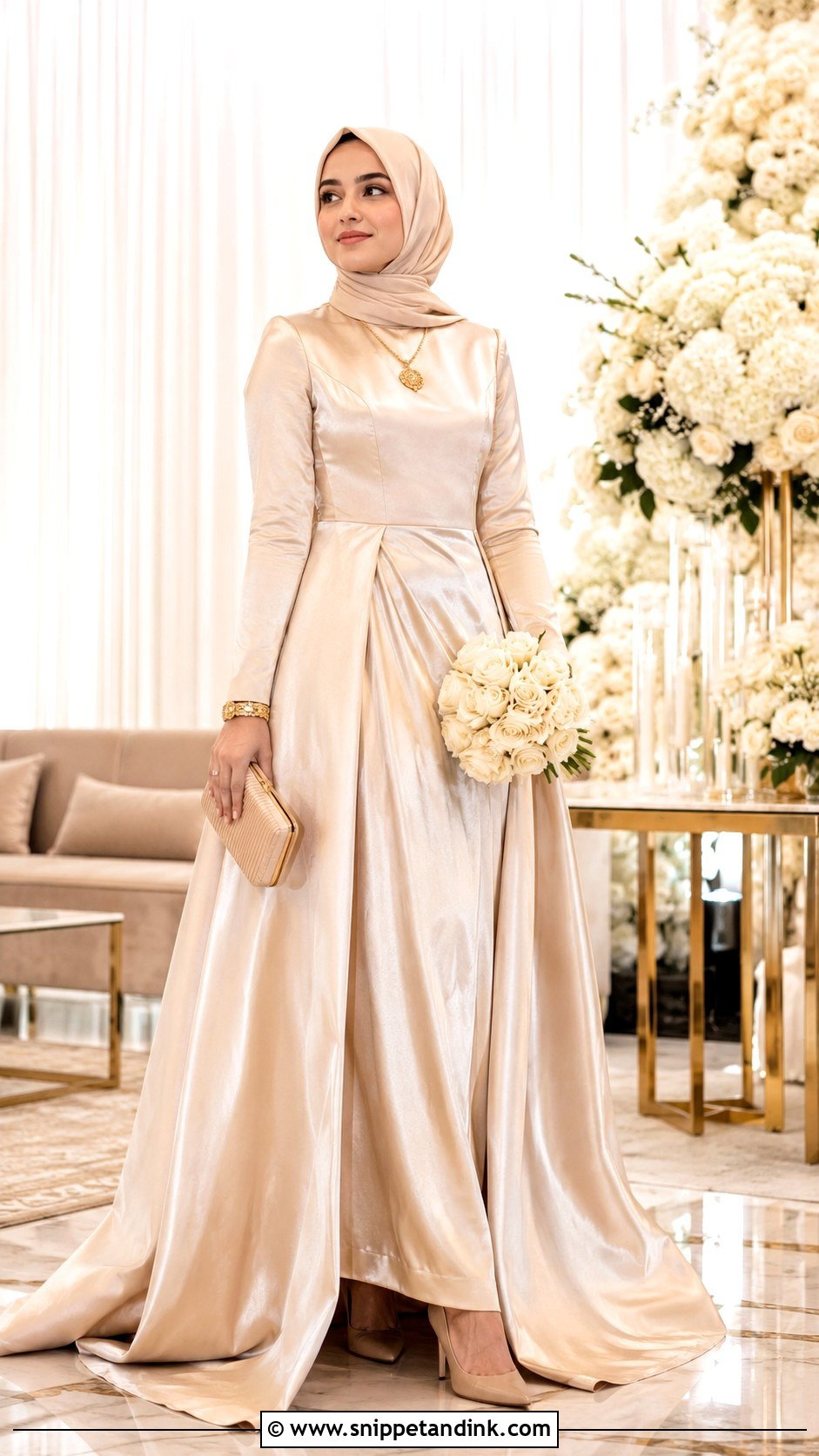 Champagne Islamic Wedding Dress With Hijab - Snippet and Ink - 25 Islamic Wedding Dress Hijab Bride Ideas