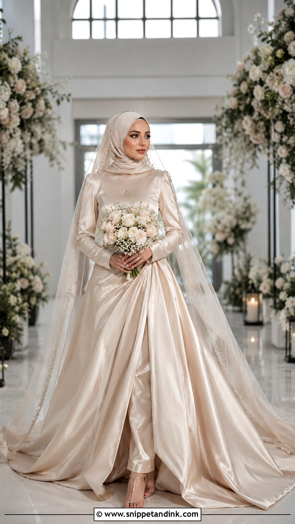 Champagne Islamic Wedding Dress With Hijab - Snippet and Ink - 30 Islamic Wedding Dress Ideas