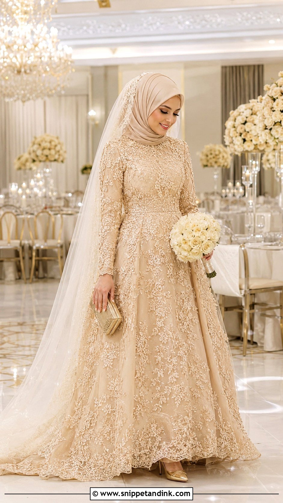 Champagne Islamic Wedding Dress With Tonal Hijab - Snippet and Ink - 20 Islamic Wedding Dress Hijab Bride Bridal Gowns