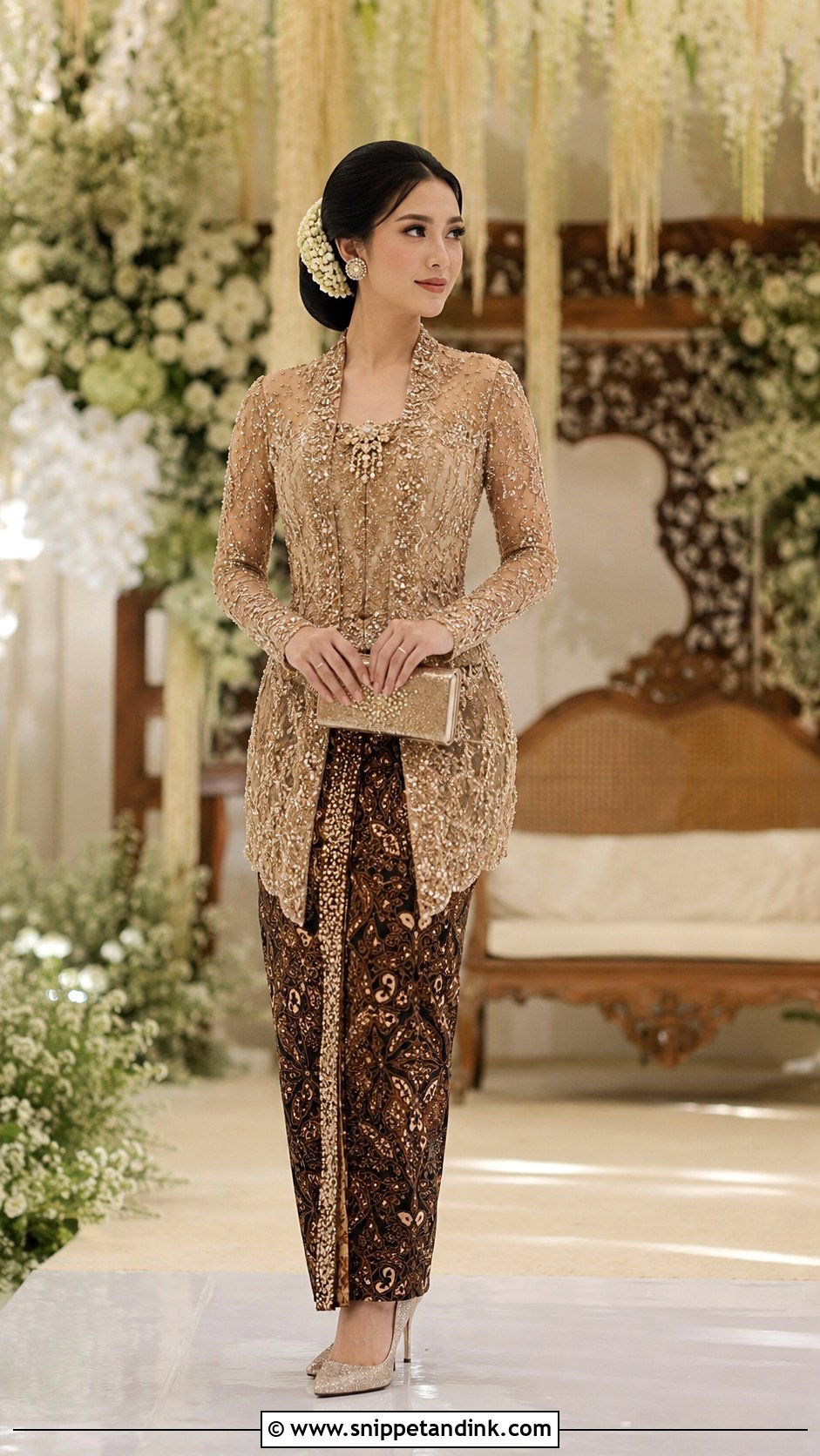 Champagne Javanese Wedding Kebaya - Snippet and Ink - 20 Javanese Wedding Outfit Ideas