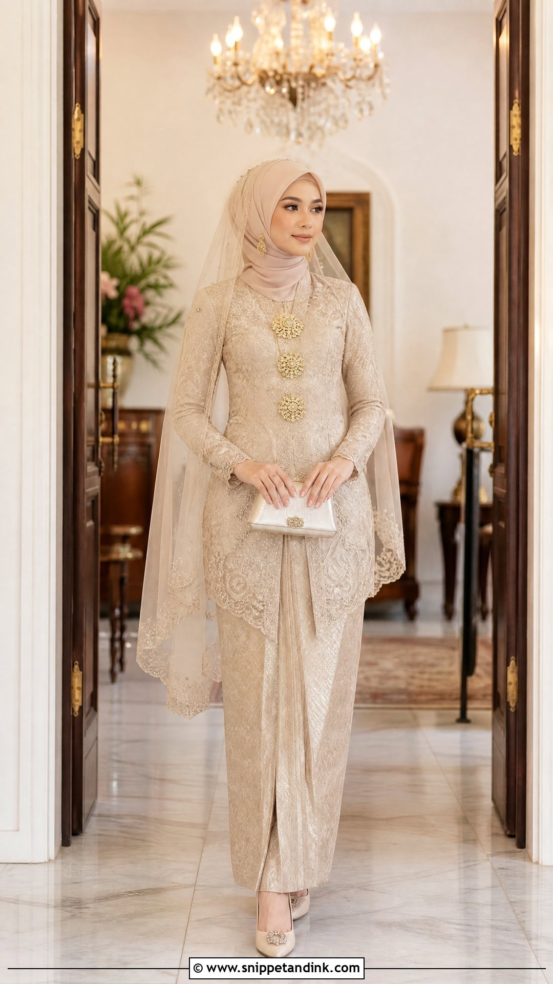 Champagne Kebaya Songket Malay Wedding Dress - Snippet and Ink - 20 Traditional Malay Wedding Dress Ideas