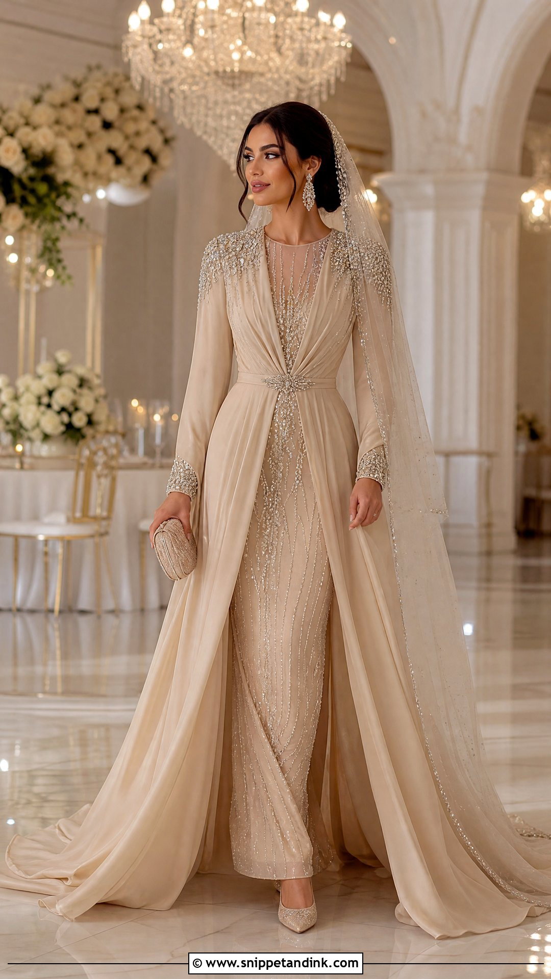 Champagne Khaleeji Wedding Dress With Crystals - Snippet and Ink - 20 Khaleeji Wedding Dresses