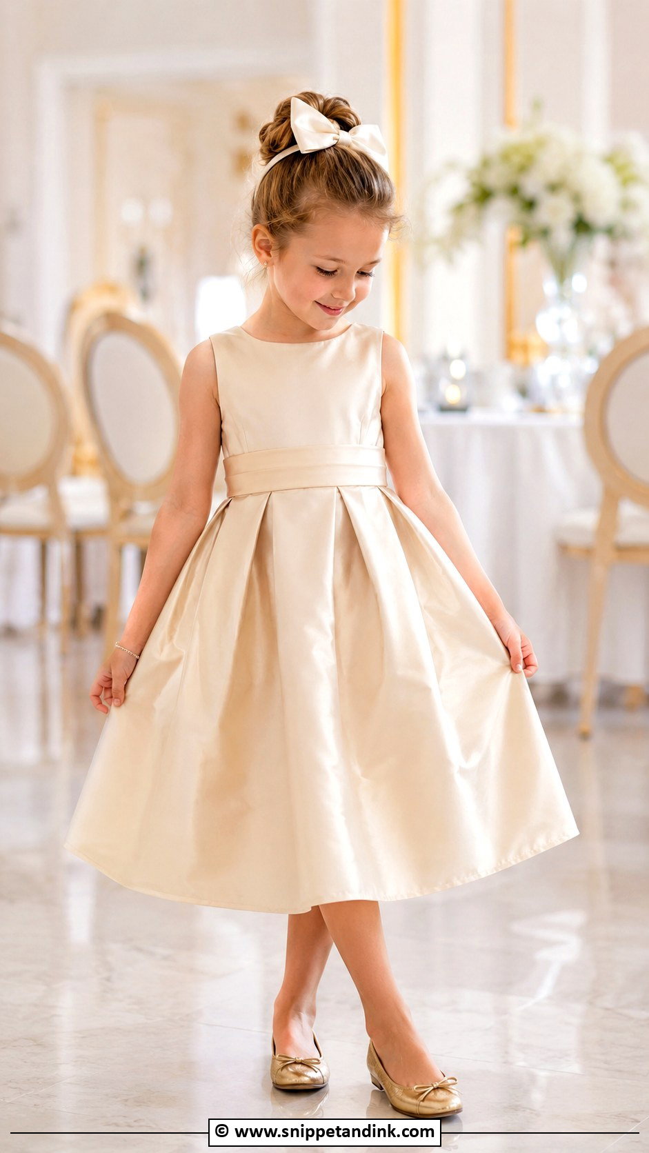 Champagne Kids Wedding Dress With Gold Flats - Snippet and Ink - 25 Wedding Dress for Kids Ideas