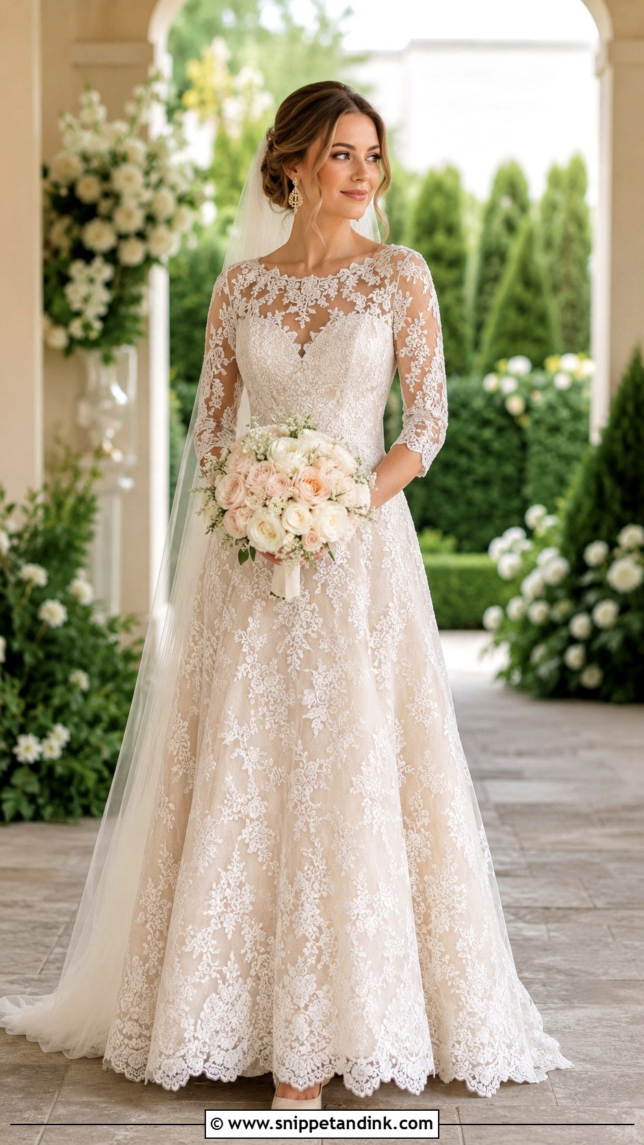 Champagne Lace 34 Sleeve Wedding Dress - Snippet and Ink - 20 34 Sleeve Wedding Dress Ideas