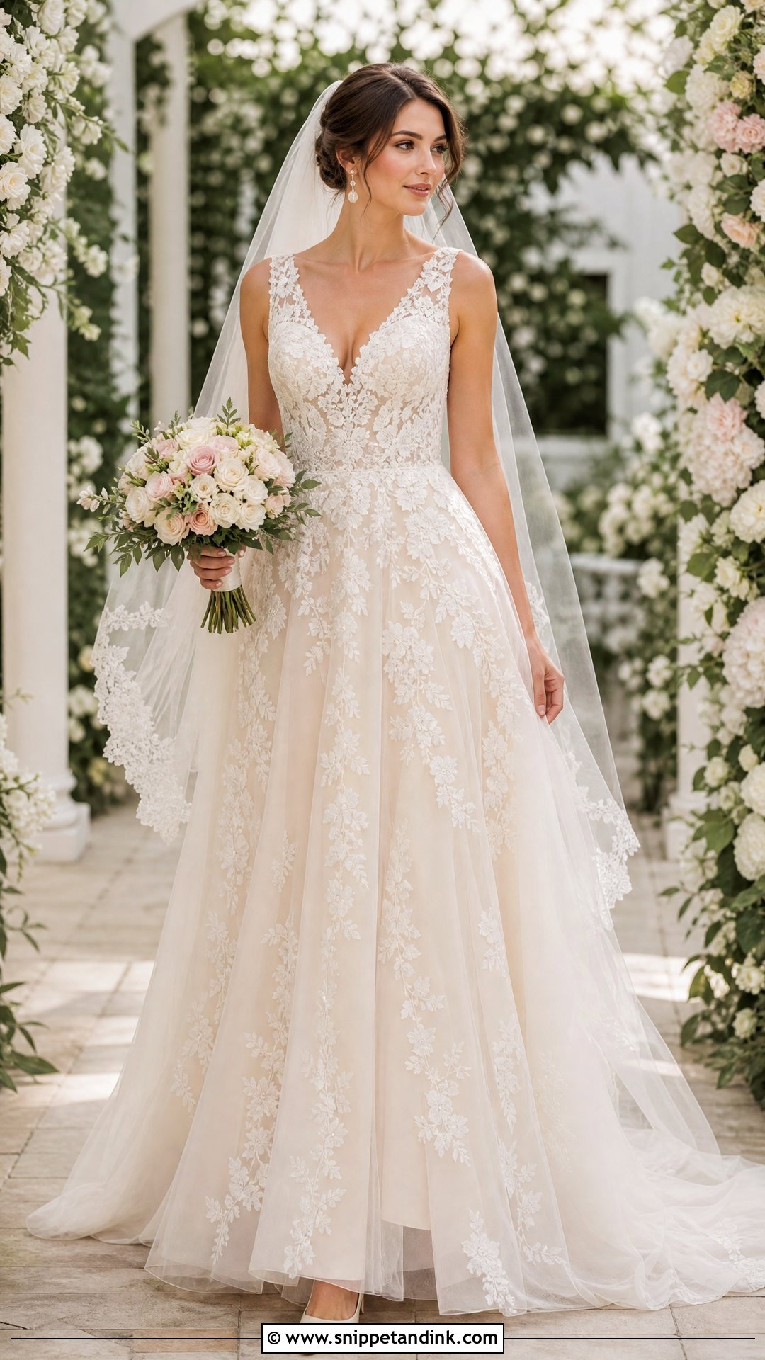 Champagne Lace A Line Wedding Dress - Snippet and Ink - 25 Champagne Wedding Dresses