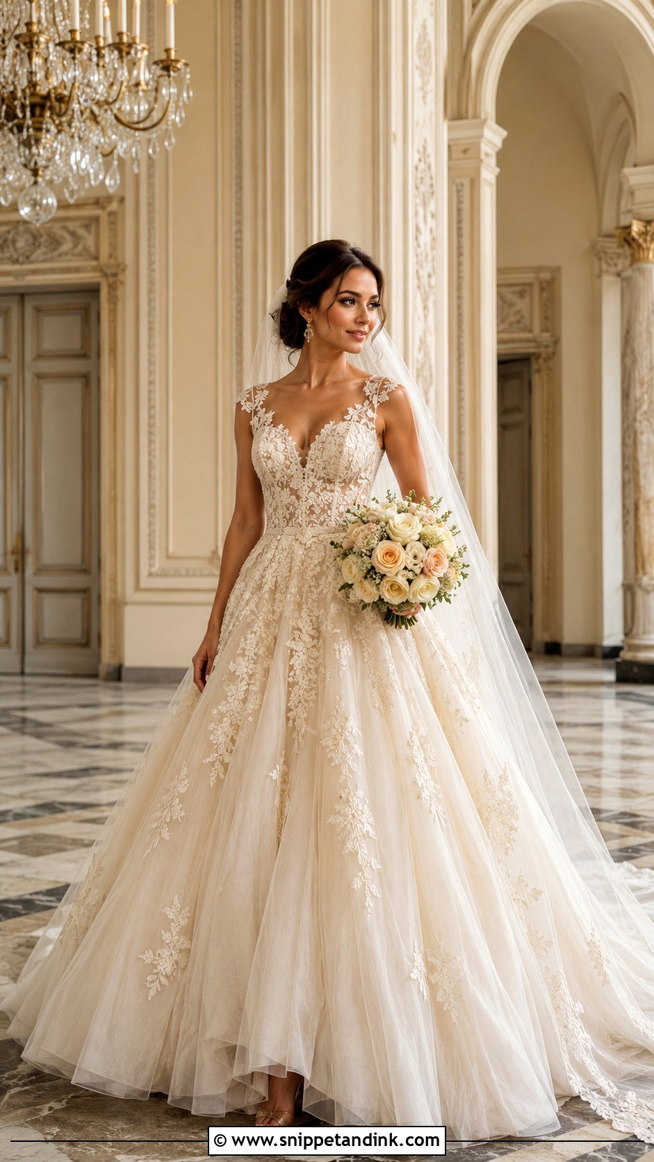 Champagne Lace Ball Gown Wedding Dress - Snippet and Ink - 20 Off White Champagne Ivory Wedding Dress Ideas