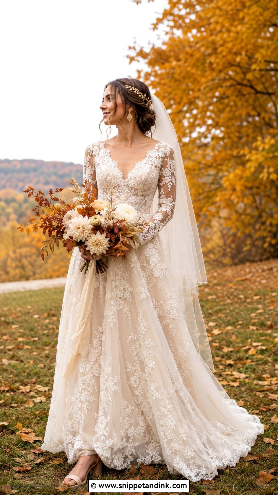 Champagne Lace Boho Wedding Dress - Snippet and Ink - 20 Boho Fall Wedding Dress Ideas