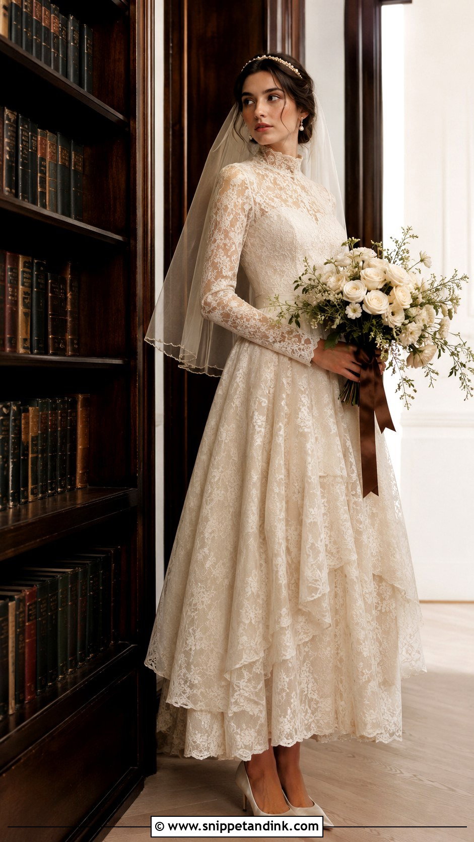 Champagne Lace Dark Academia Wedding Dress - Snippet and Ink - 20 Dark Academia Wedding Dress Ideas