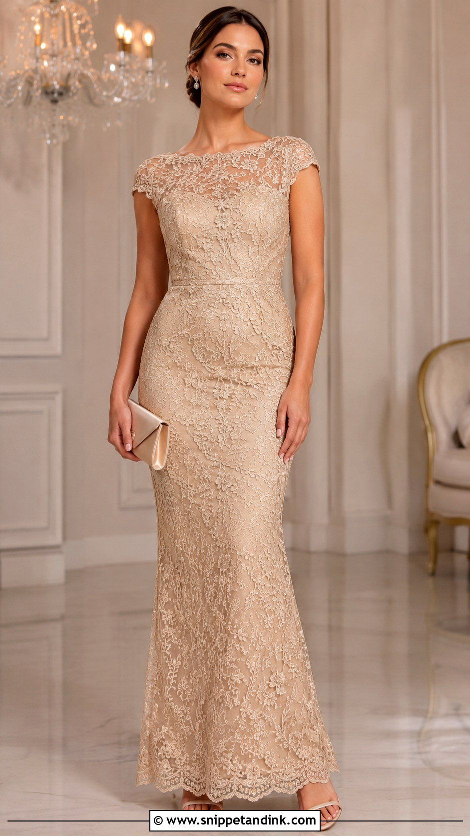 Champagne Lace Gown - Snippet and Ink - 25 Beautiful Lace Gown Styles