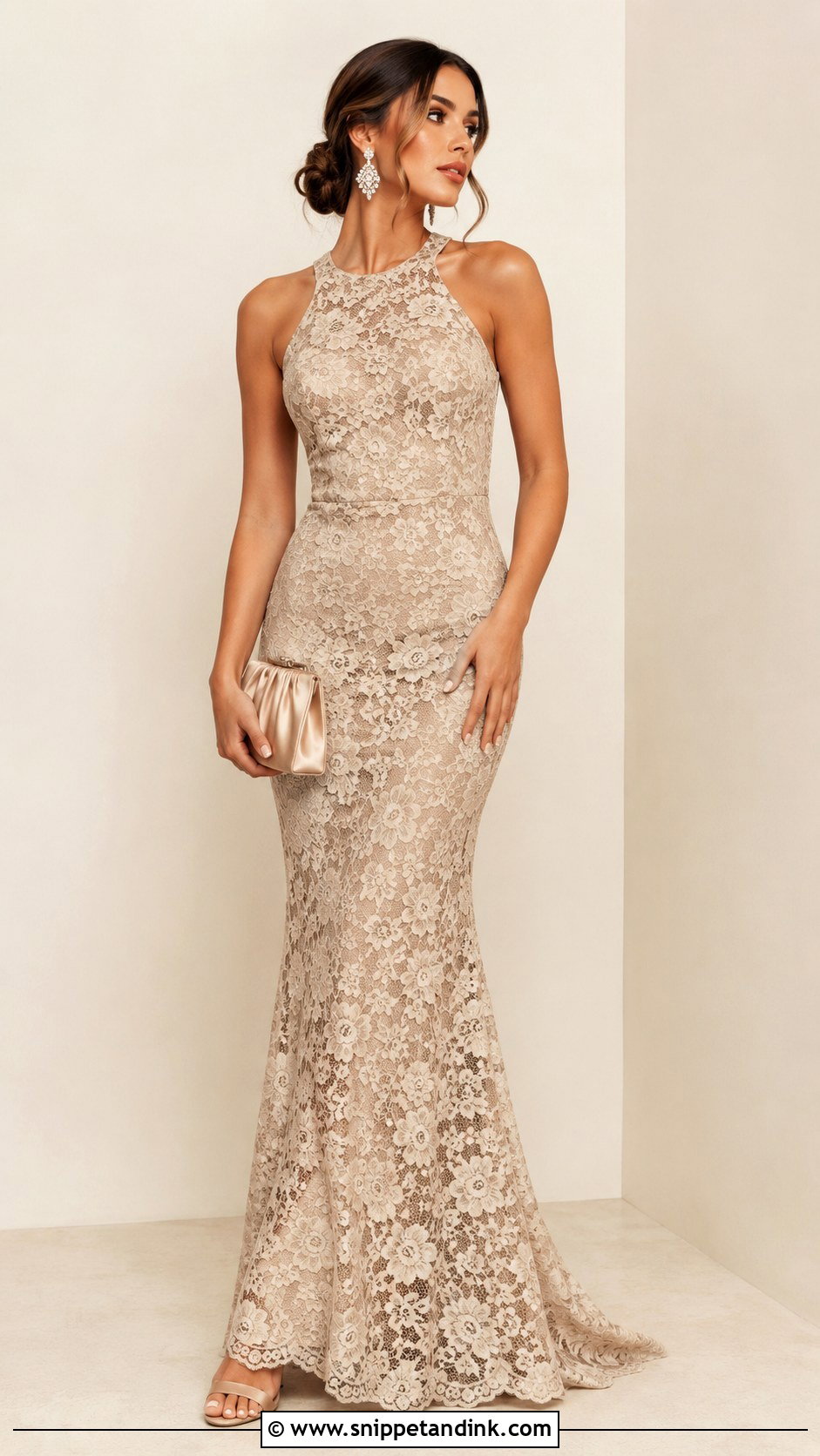 Champagne Lace Gown With Satin Clutch - Snippet and Ink - 25 Latest Style for Lace Gown Ideas