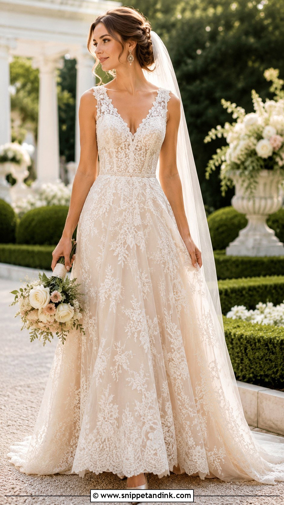 Champagne Lace Overlay Wedding Dress - Snippet and Ink - 20 Unique Vintage Elegant Wedding Dresses