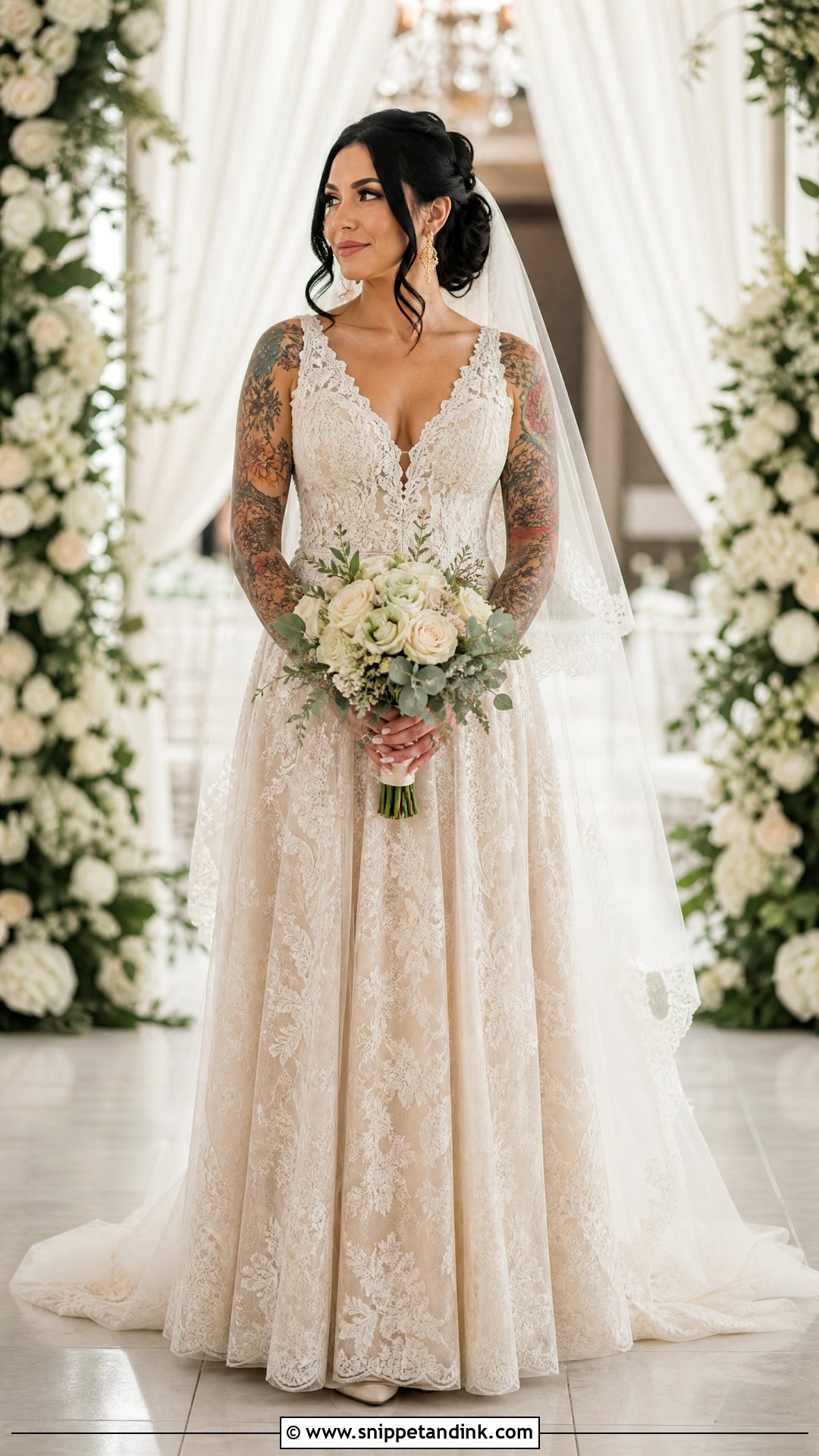 Champagne Lace Wedding Dress - Snippet and Ink - 20 Wedding Dresses Tattooed Women