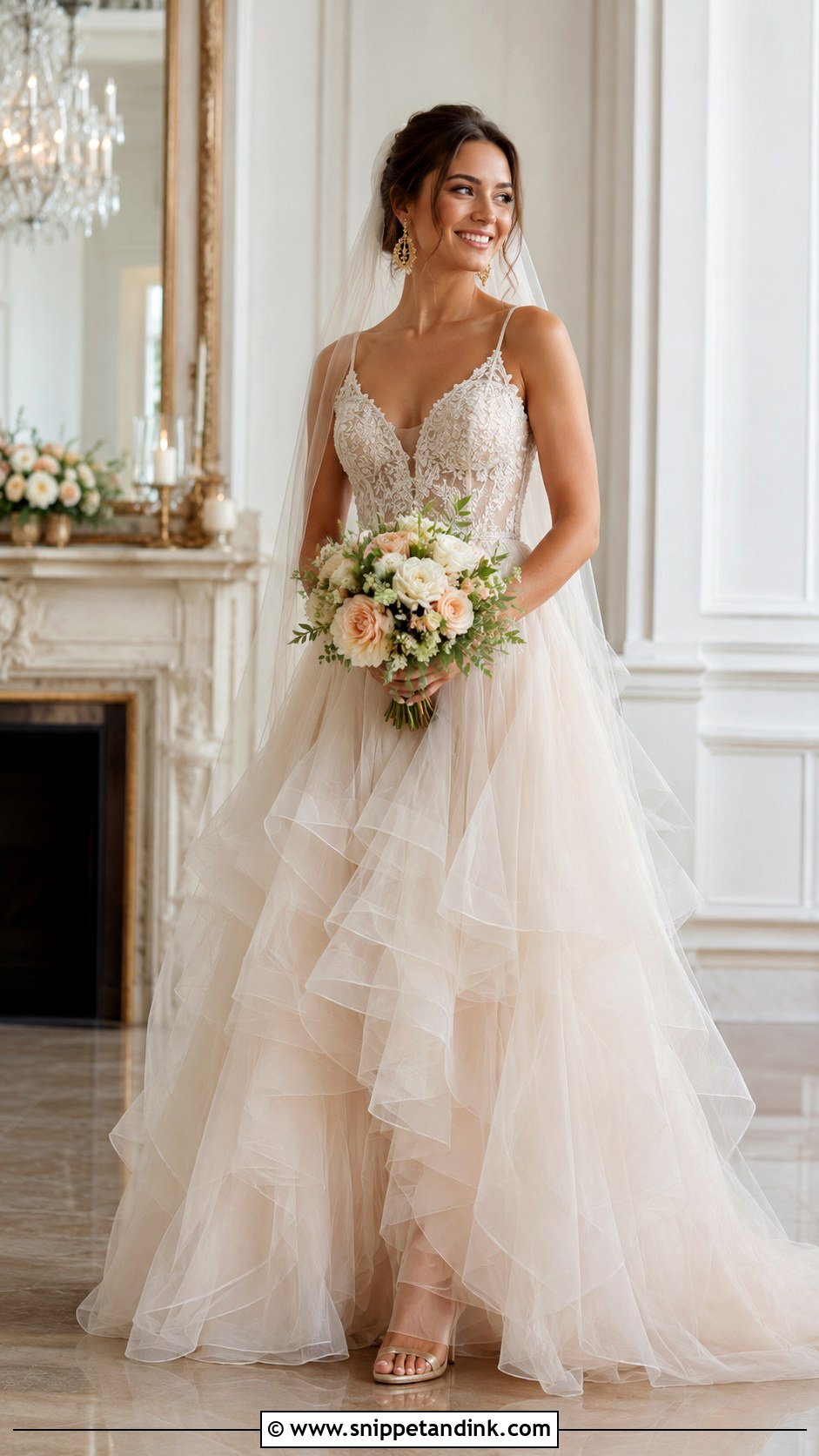 Champagne Layered Tulle Wedding Dress - Snippet and Ink - 20 Layered Tulle Wedding Dress Ideas