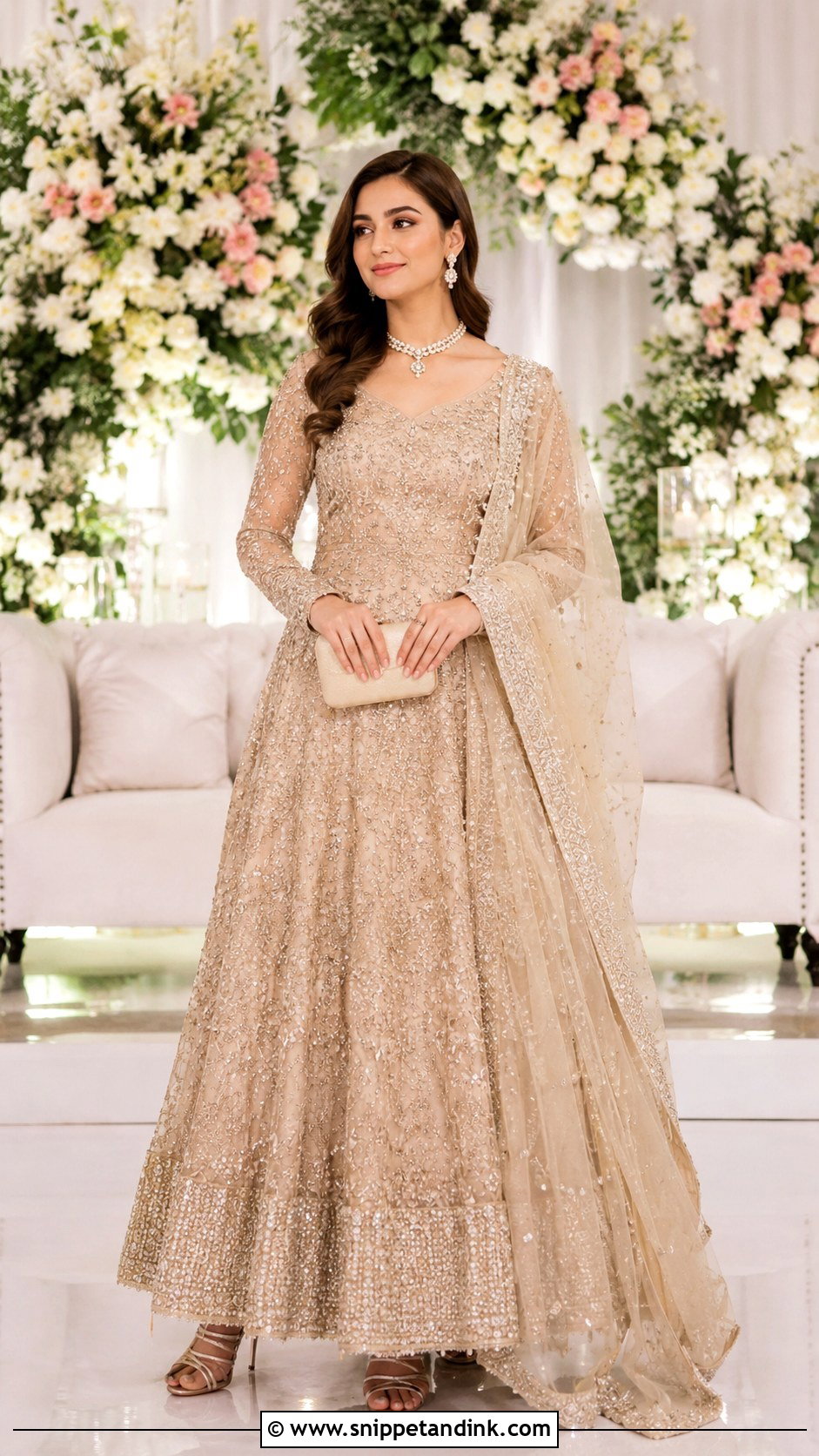 Champagne Lehenga Dress For Walima - Snippet and Ink - 25 Pakistani Wedding Dresses Sisters
