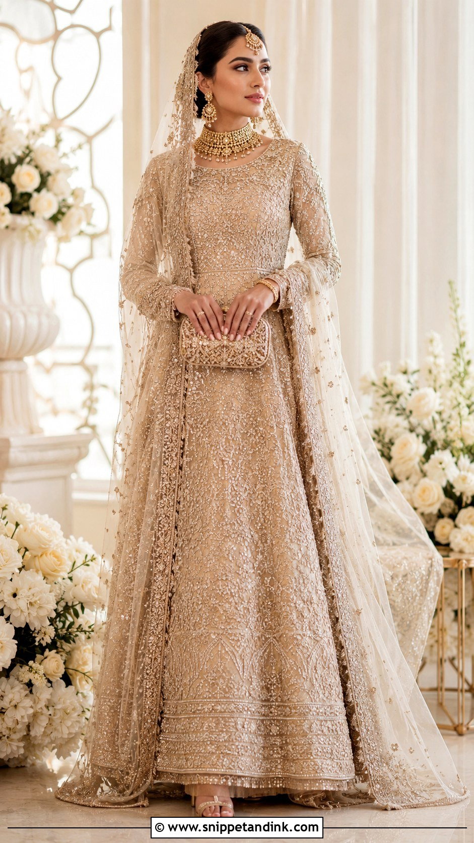 Champagne Lehenga Nikah Dress - Snippet and Ink - 20 Nikah Dress for Bride Ideas