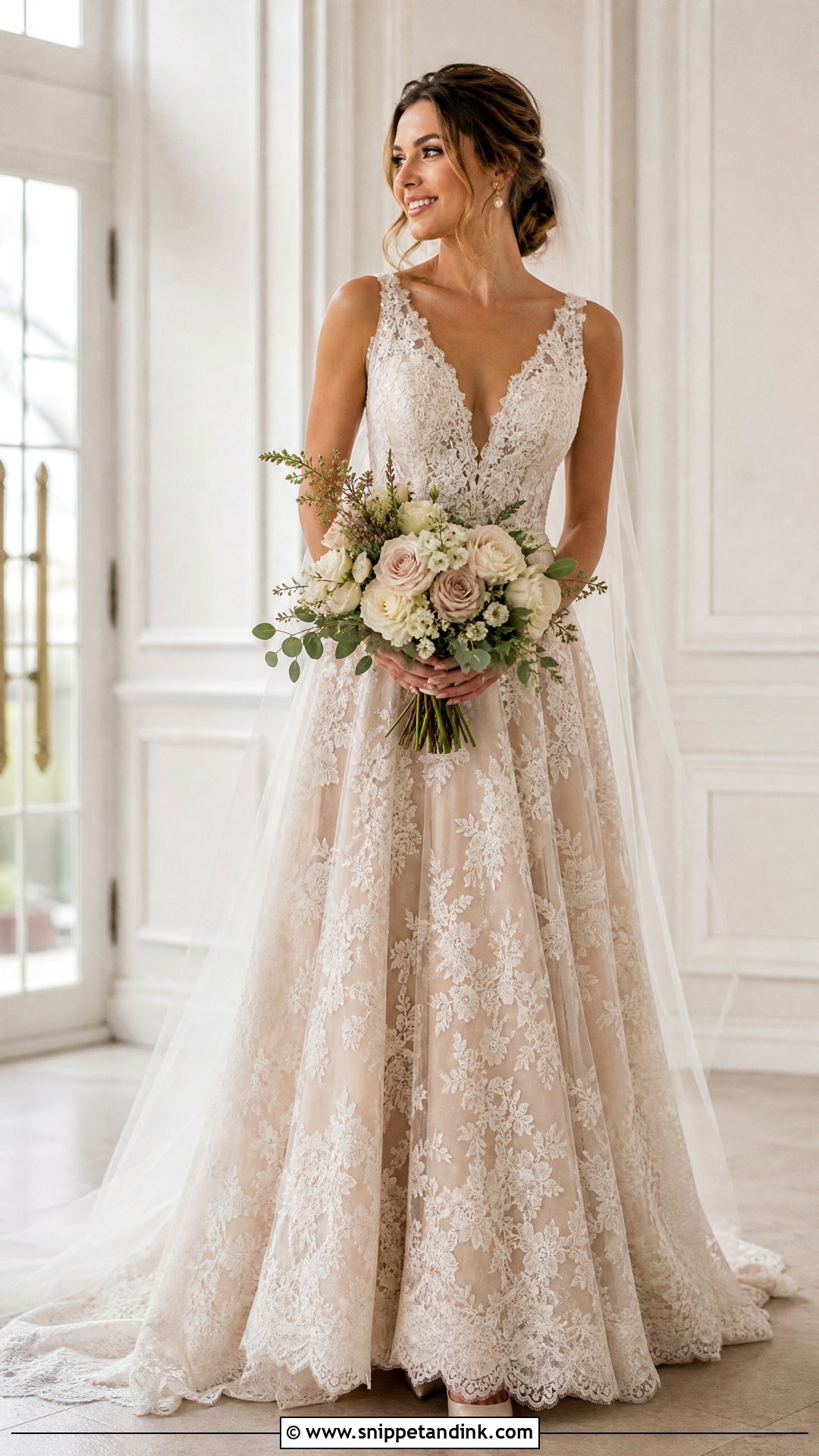 Champagne Lined Lace Wedding Dress - Snippet and Ink - 20 Wedding Dress with Lace Ideas