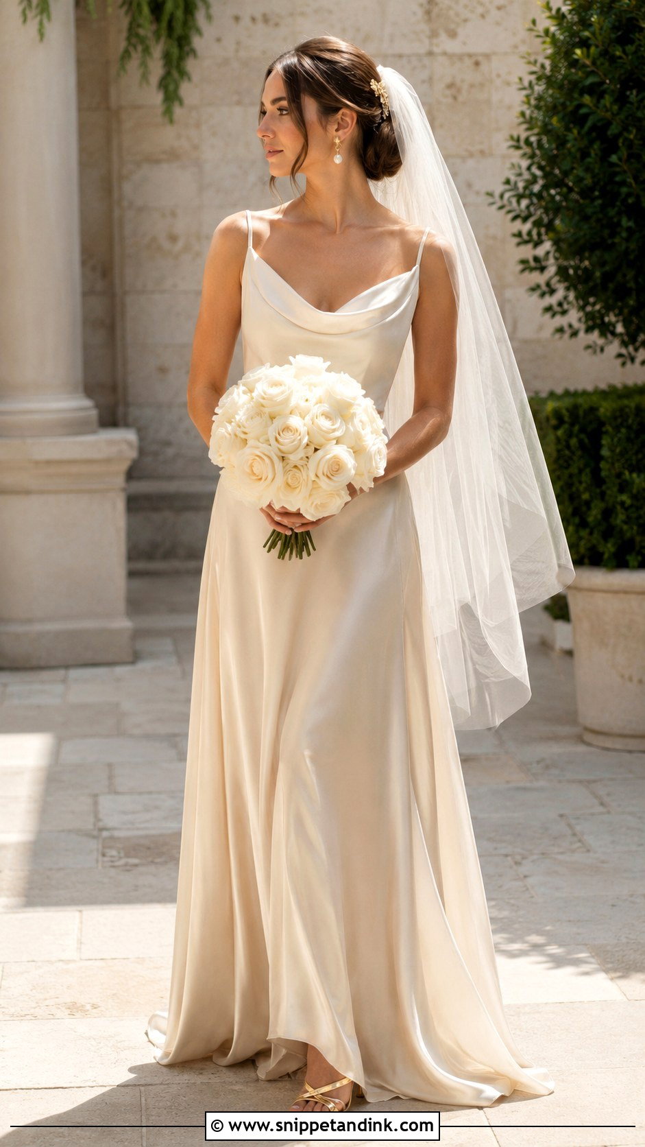 Champagne Liquid Satin Wedding Dress - Snippet and Ink - 20 Liquid Satin Wedding Dress Ideas