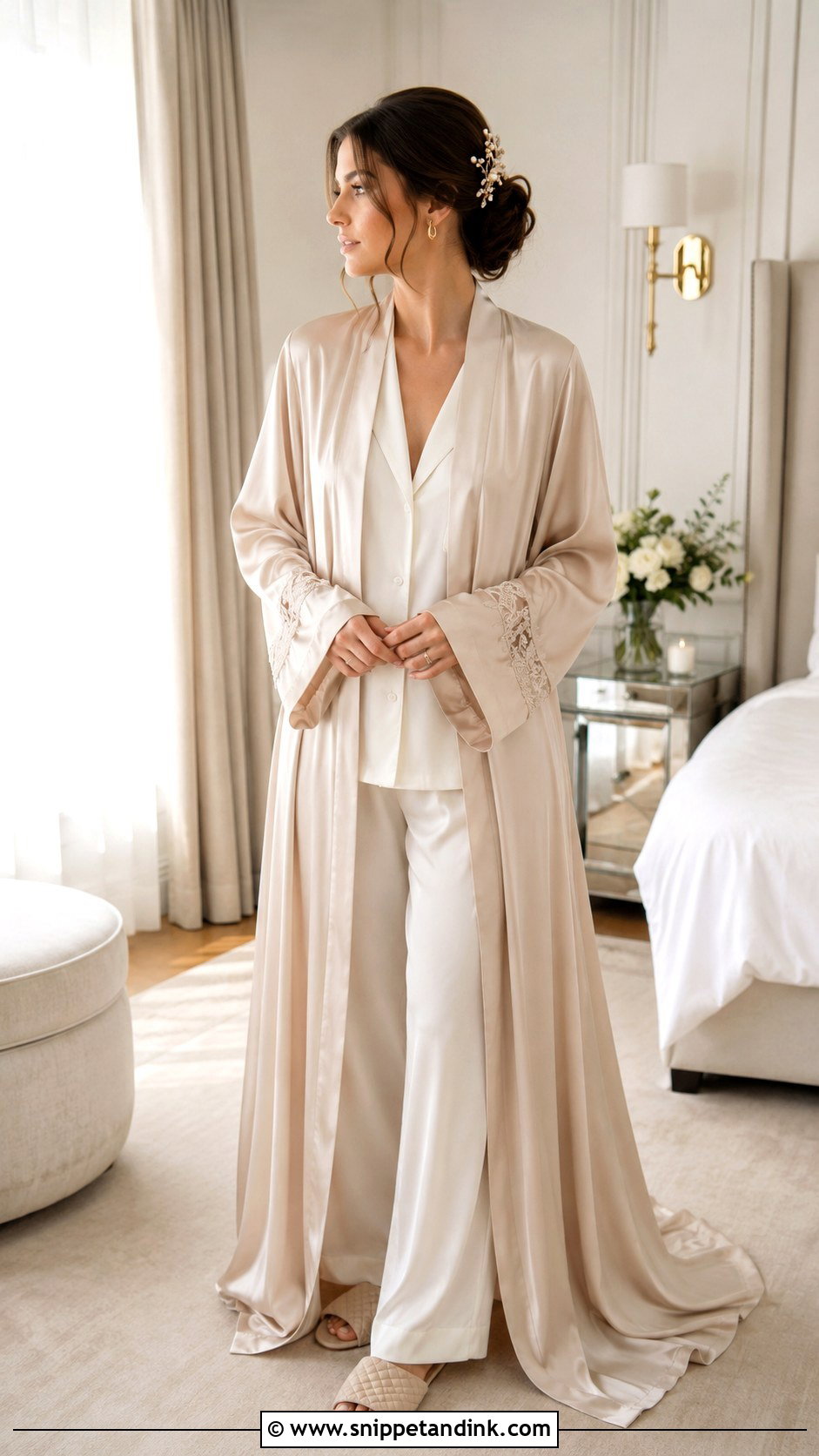 Champagne Long Bridal Robe - Snippet and Ink - 20 Long Bridal Robes Ideas