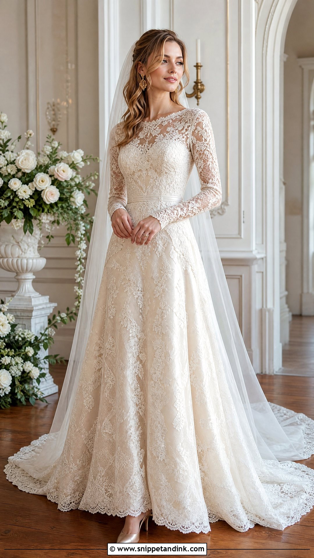 Champagne Long Sleeve Vintage Wedding Dress - Snippet and Ink - 25 Vintage Long Sleeve Wedding Dress Ideas