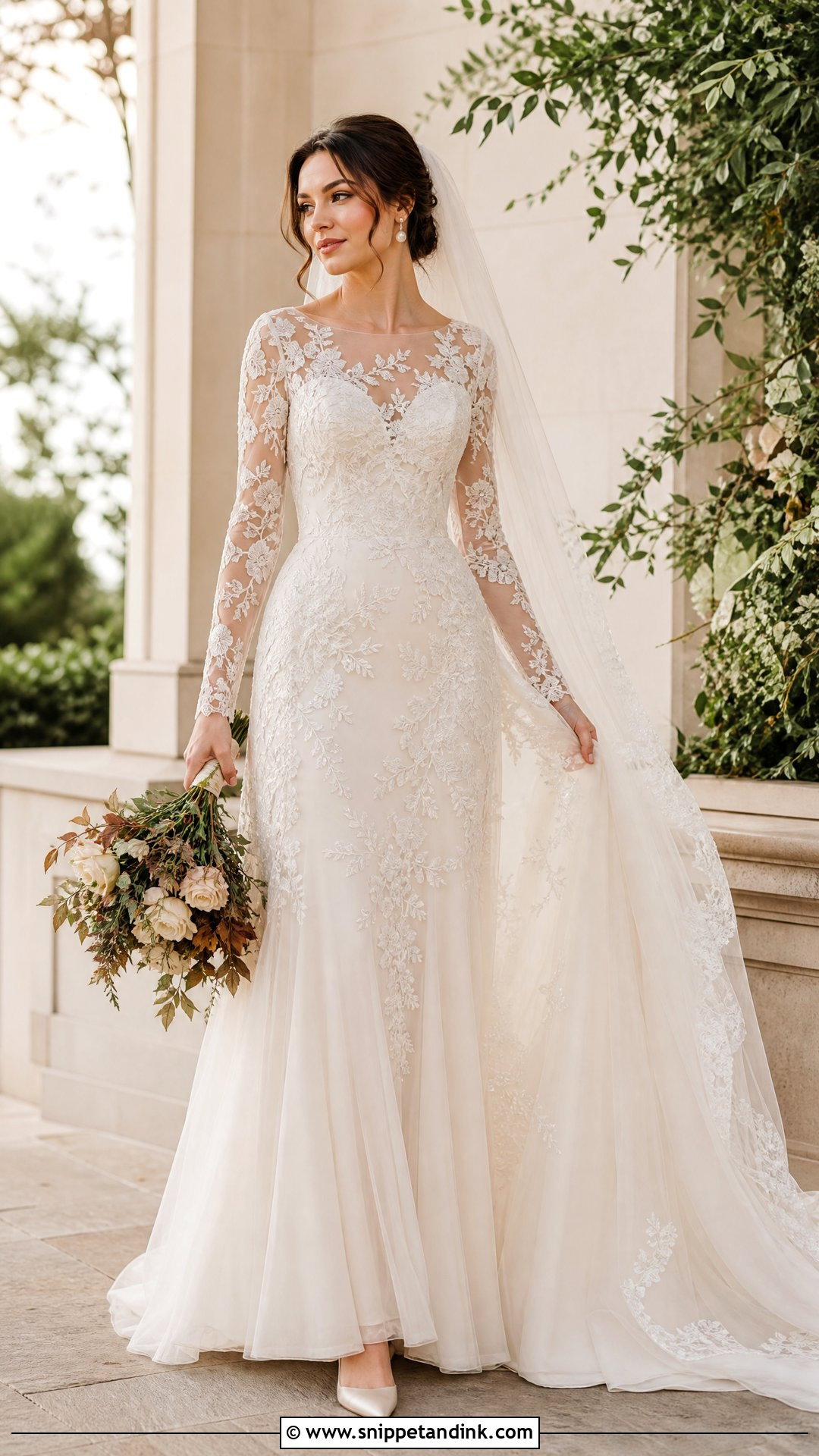 Champagne Long Sleeve Wedding Dress - Snippet and Ink - 25 Champagne Wedding Dresses