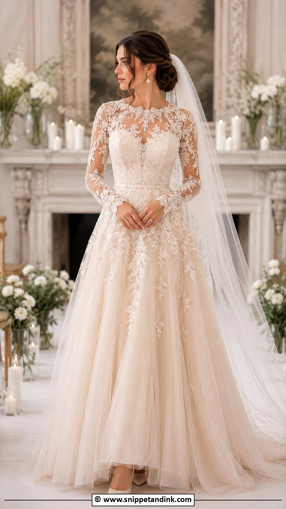 Champagne Long Sleeve Wedding Dress - Snippet and Ink - 30 Champagne Wedding Dress Ideas