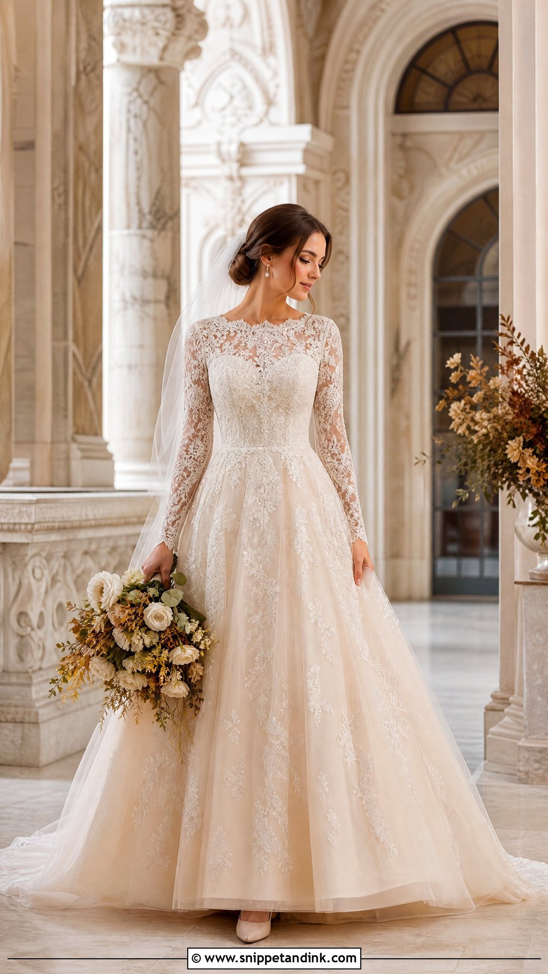 Champagne Long Sleeve Wedding Gown - Snippet and Ink - 25 Champagne Wedding Gown Ideas