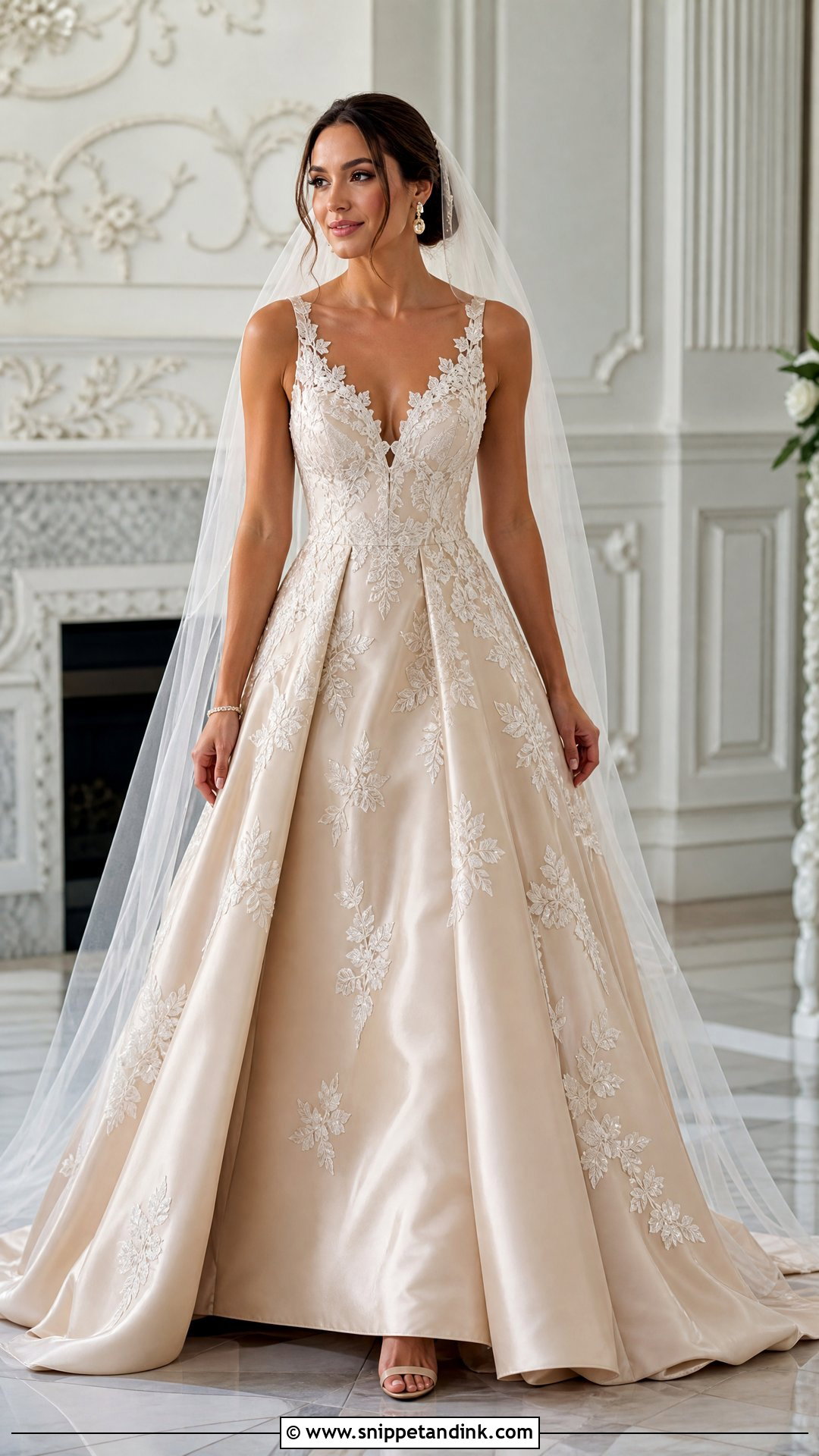 Champagne Long Wedding Dress - Snippet and Ink - 25 Long Wedding Dress Ideas