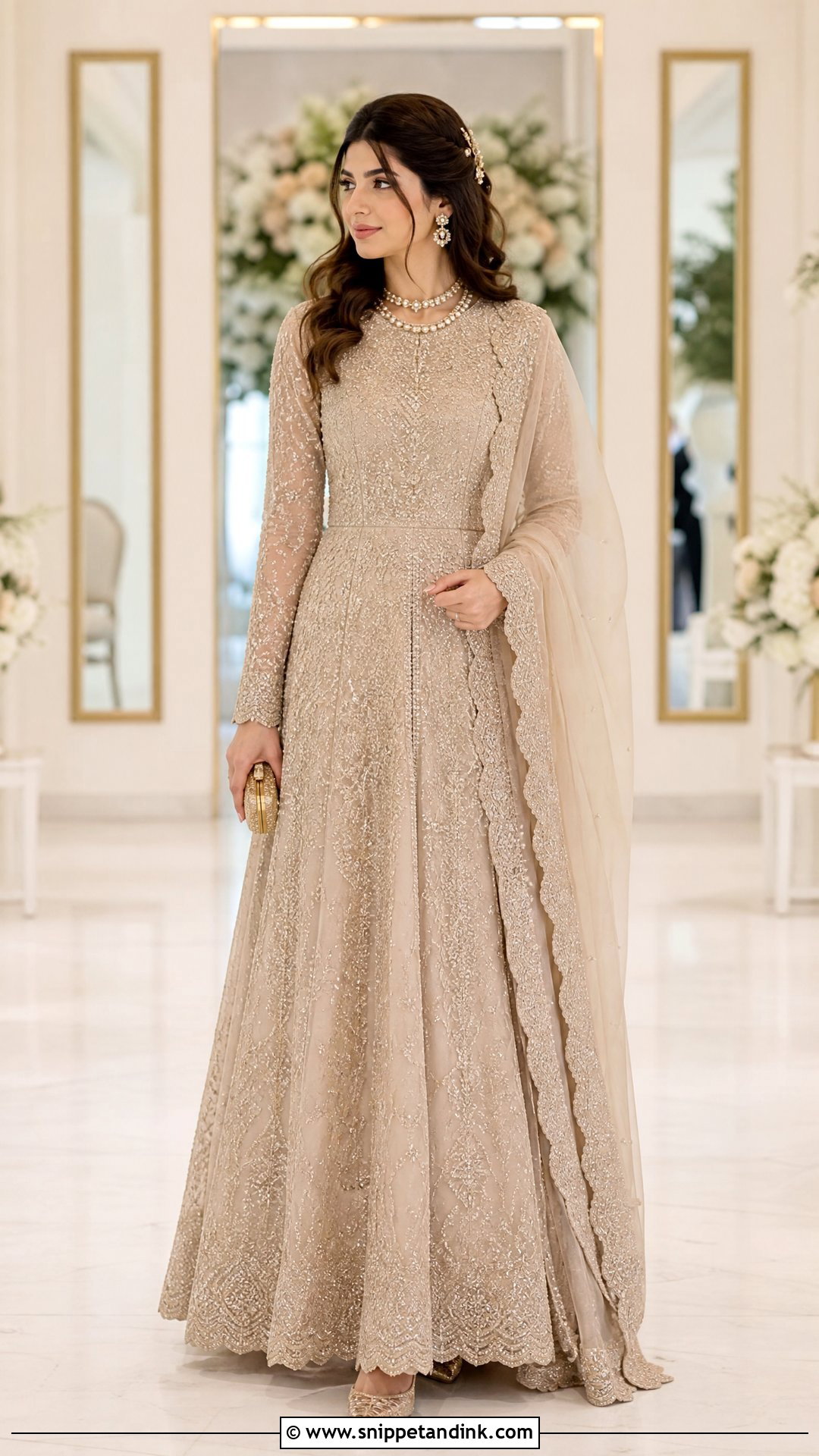 Champagne Maxi Bridal Nikkah Dress - Snippet and Ink - 20 Bridal Nikkah Dresses