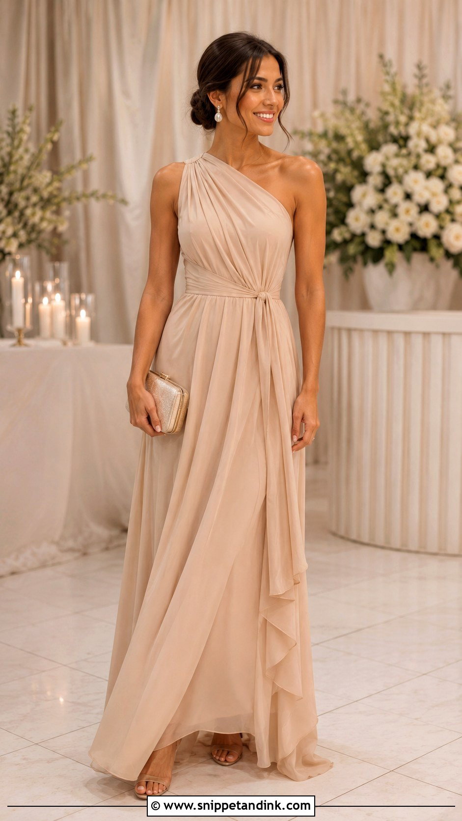 Champagne Maxi Dress Wedding Outfit - Snippet and Ink - 25 Siders Wedding Outfits