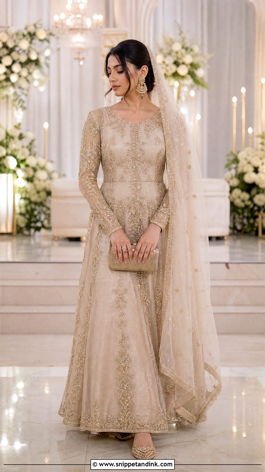 Champagne Maxi Nikkah Bride Outfit - Snippet and Ink - 20 Nikkah Bride Outfit Ideas