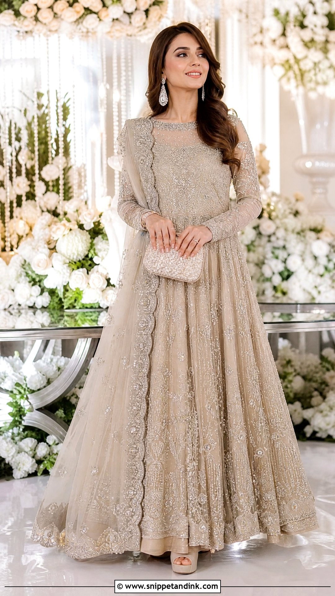 Champagne Maxi Pakistani Wedding Outfit - Snippet and Ink - 20 Pakistani Wedding Outfit Ideas