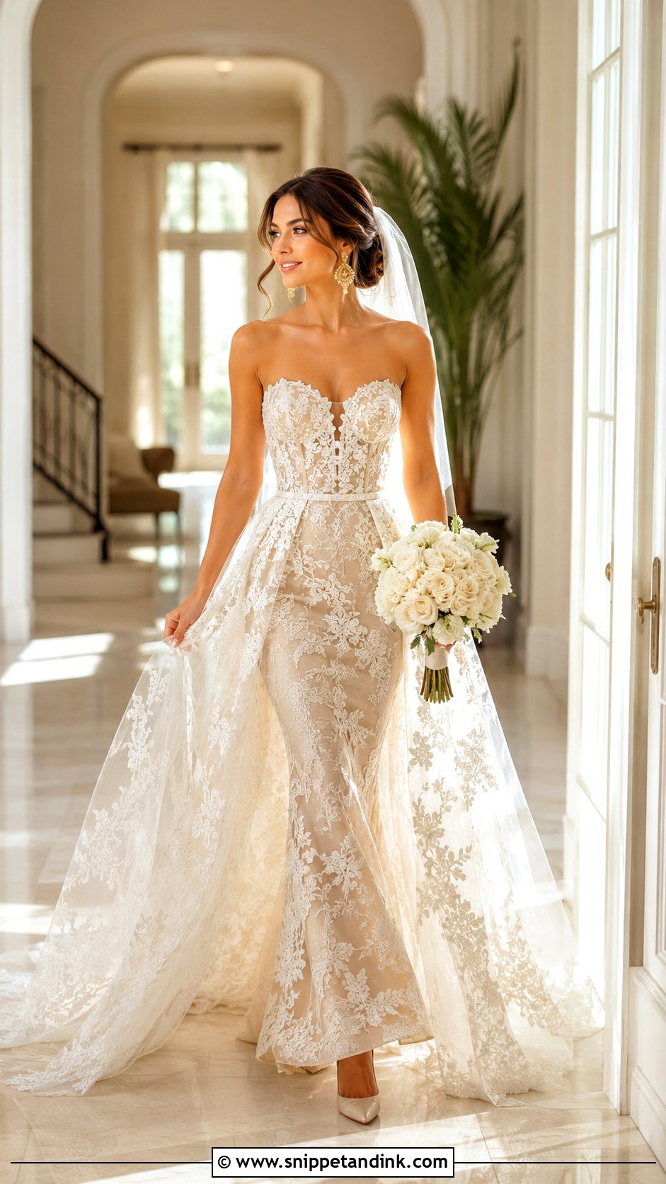 Champagne Mermaid Wedding Dress With Lace Overskirt - Snippet and Ink - 20 Mermaid Wedding Dress with Detachable Overskirt Ideas