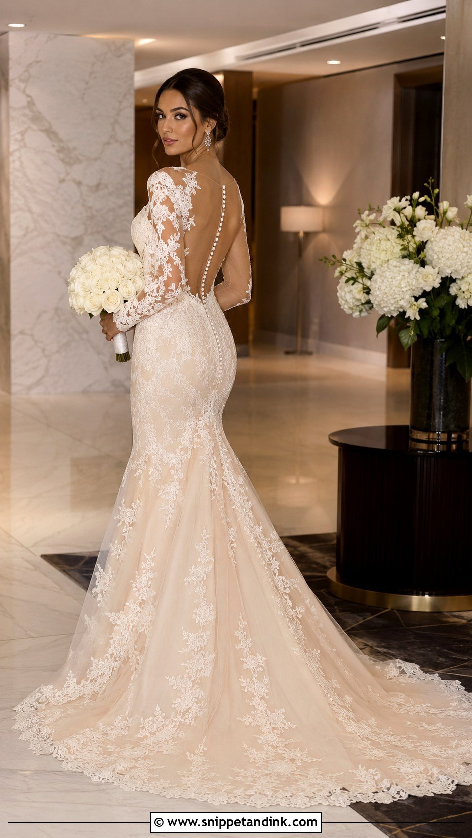 Champagne Mermaid Wedding Dress With Lace Sleeves - Snippet and Ink - 20 Champagne Wedding Dress with Sleeves
