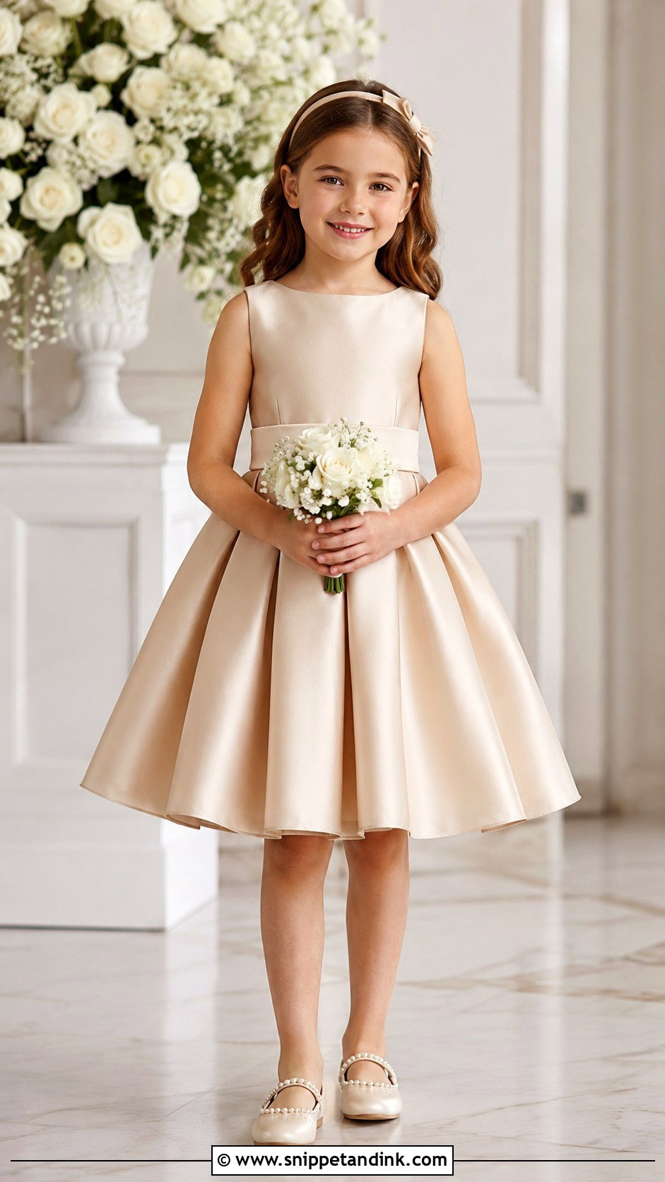 Champagne Mini Bride Dress With Pearl Flats - Snippet and Ink - 20 Mini Bride Dress Kids Ideas