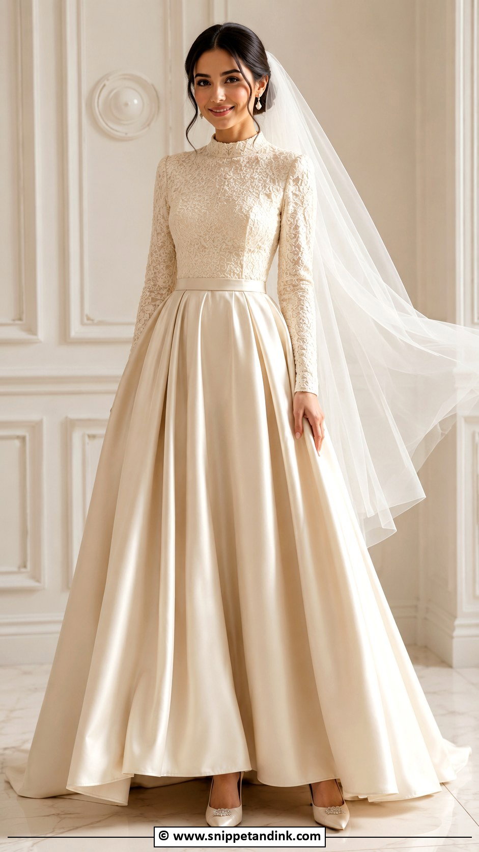 Champagne Modest Wedding Dress - Snippet and Ink - 30 Champagne Wedding Dress Ideas