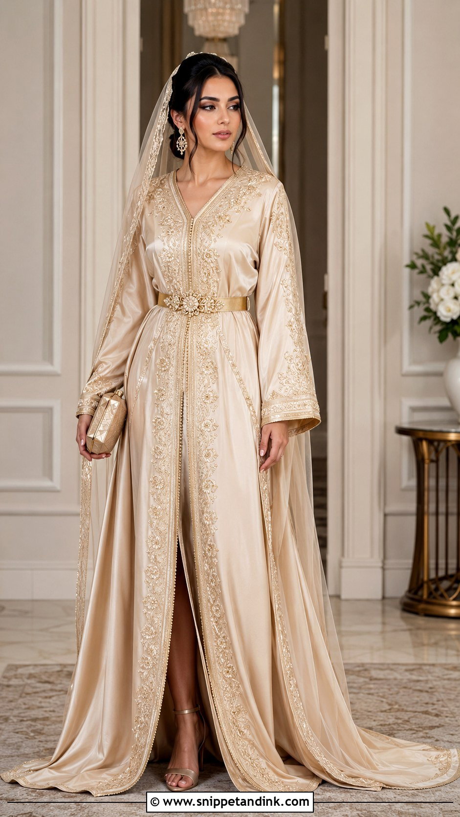 Champagne Moroccan Wedding Caftan - Snippet and Ink - 20 Morocco Wedding Dress Ideas