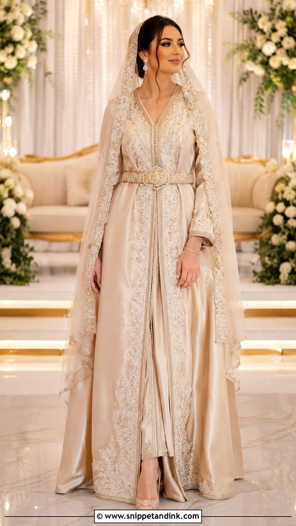Champagne Moroccan Wedding Caftan - Snippet and Ink - 20 Moroccan Wedding Dresses