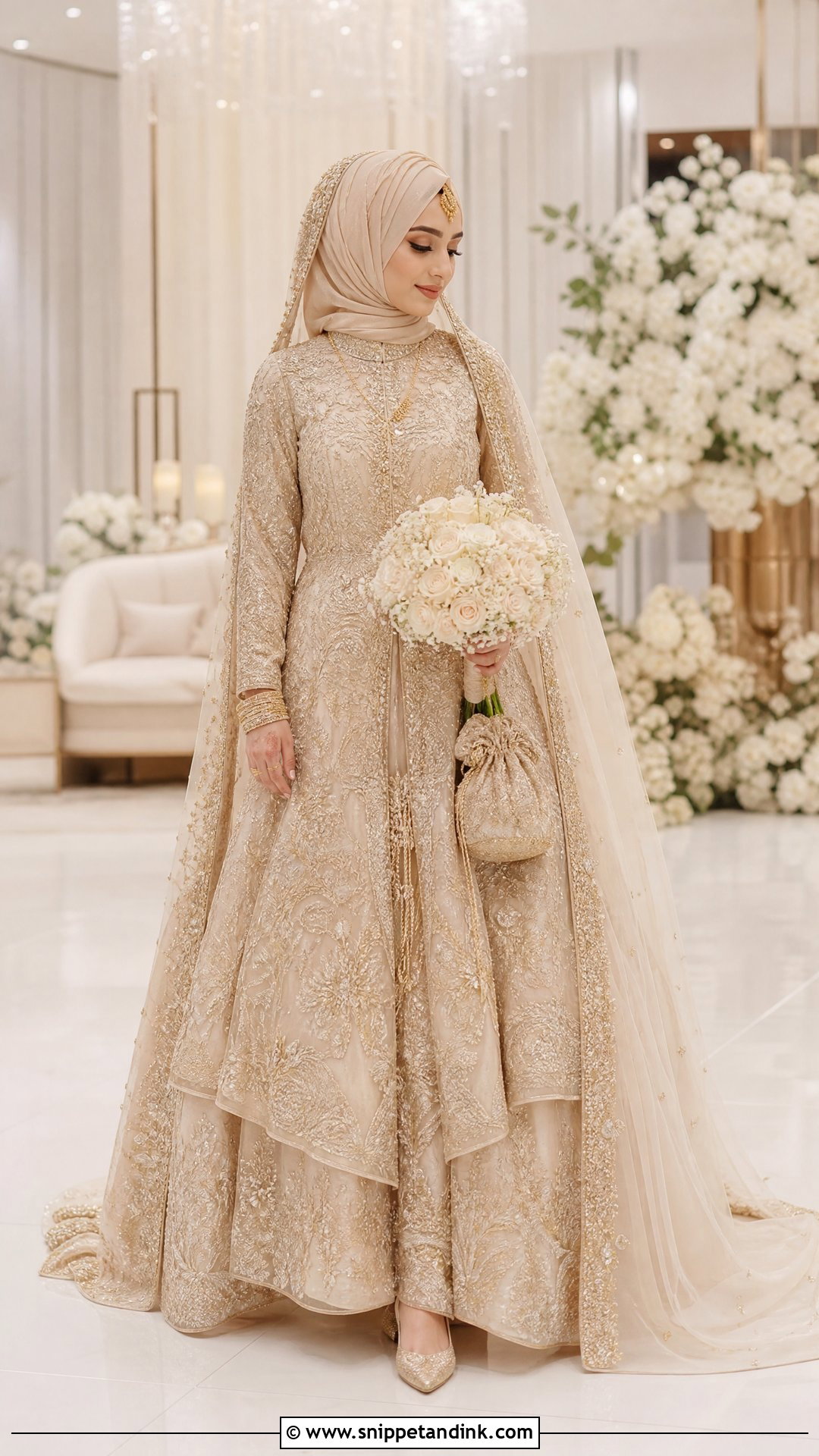Champagne Muslim Bridal Lehenga - Snippet and Ink - 25 Islamic Bridal Dress Ideas