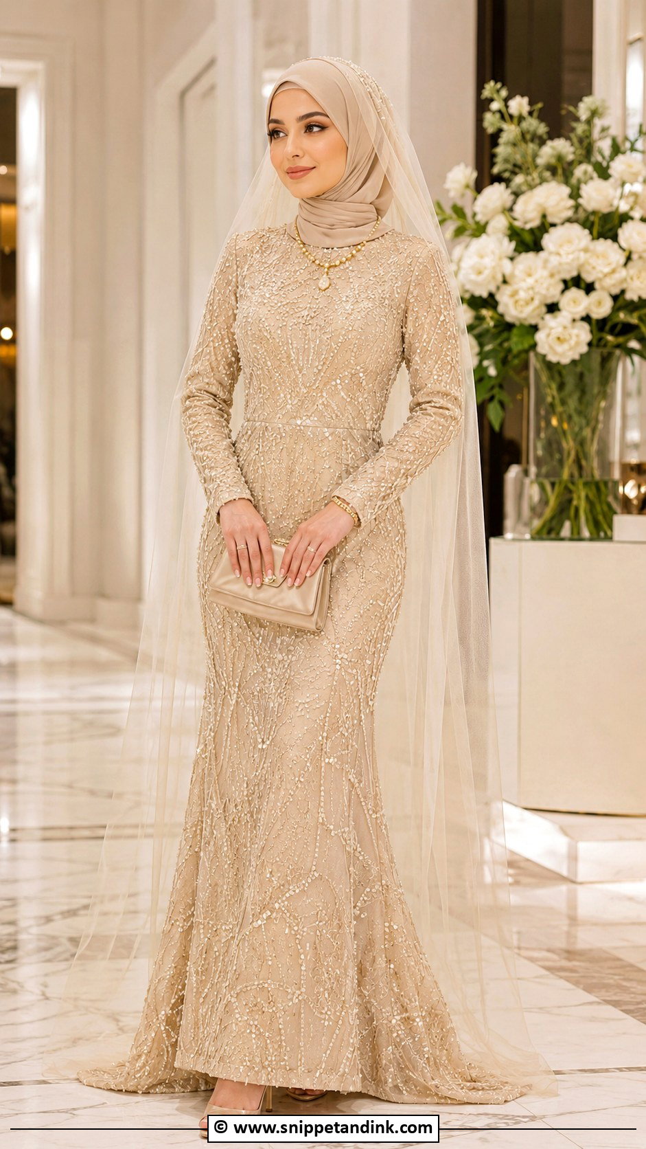 Champagne Muslim Wedding Dress - Snippet and Ink - 30 Muslim Wedding Dresses