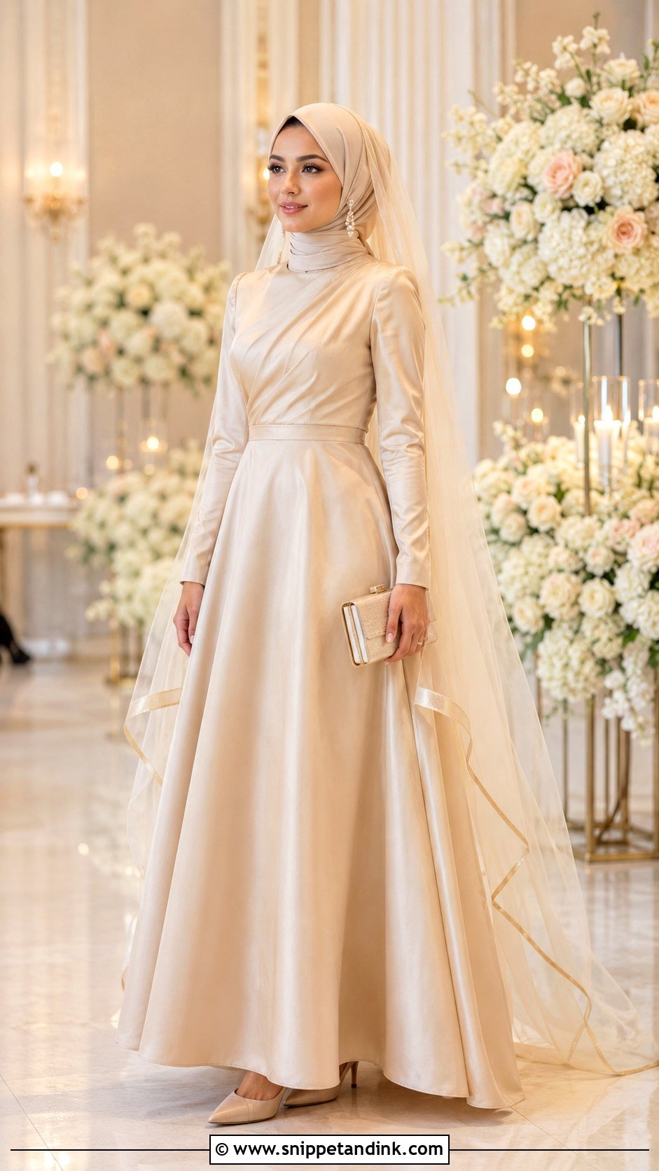 Champagne Muslimah Wedding Dress - Snippet and Ink - 20 Simple Muslimah Wedding Dress Ideas