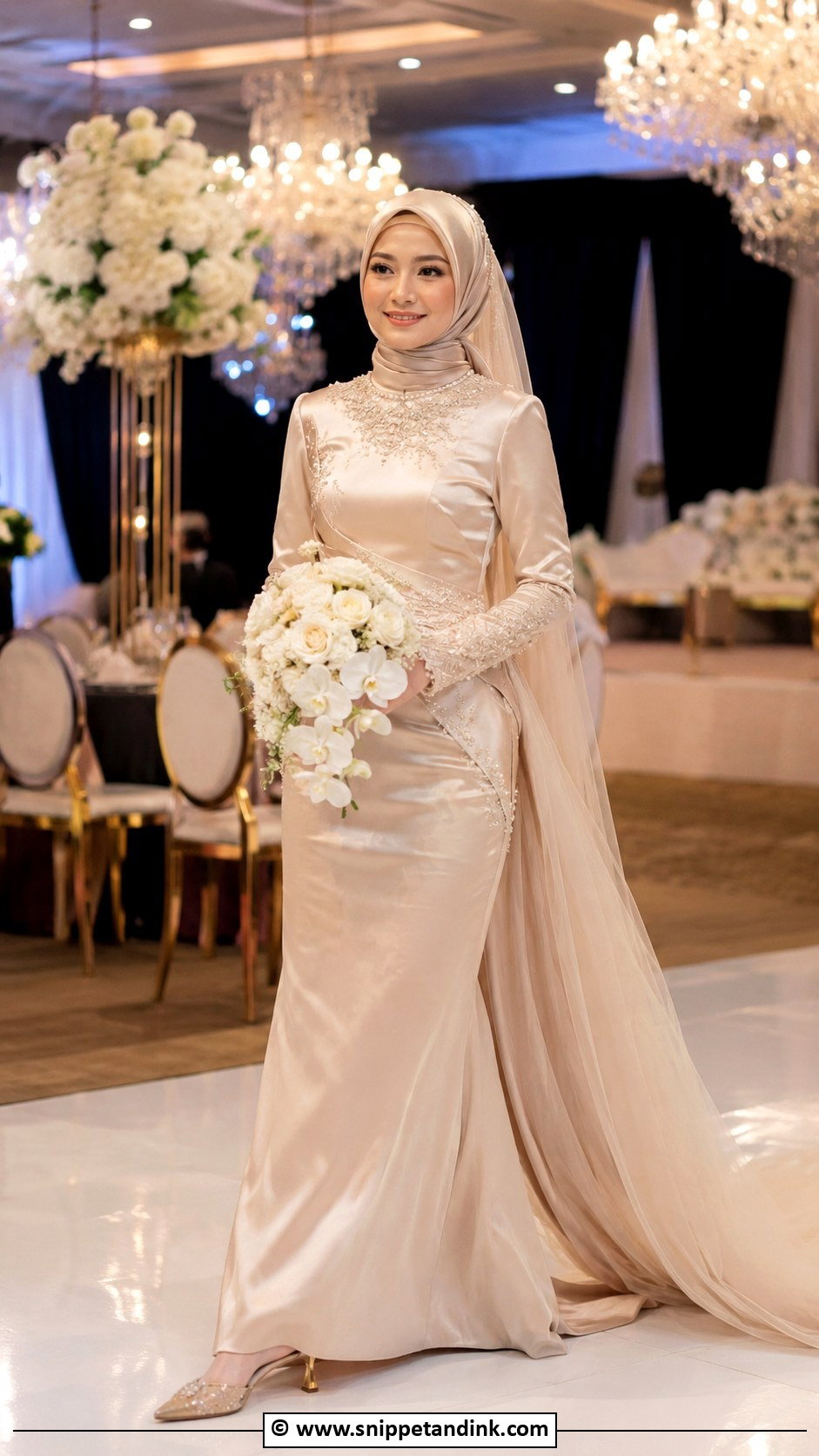 Champagne Muslimah Wedding Dress - Snippet and Ink - 30 Muslimah Wedding Dress Ideas