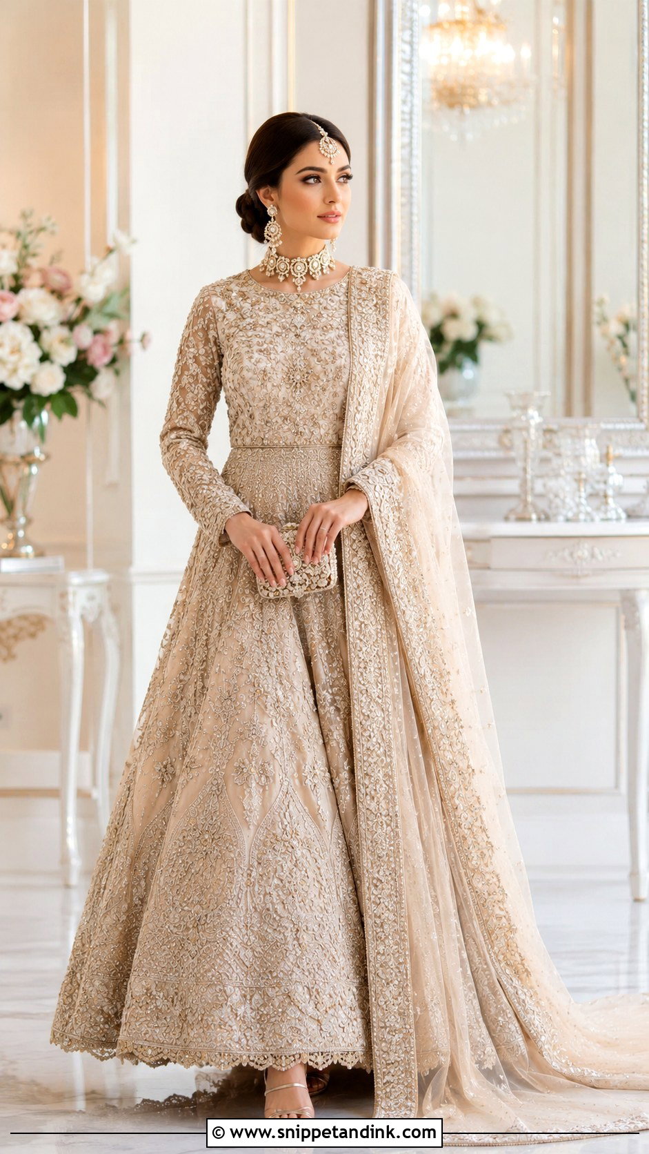 Champagne Nikah Lehenga Outfit - Snippet and Ink - 25 Pakistani Nikah Outfit Ideas