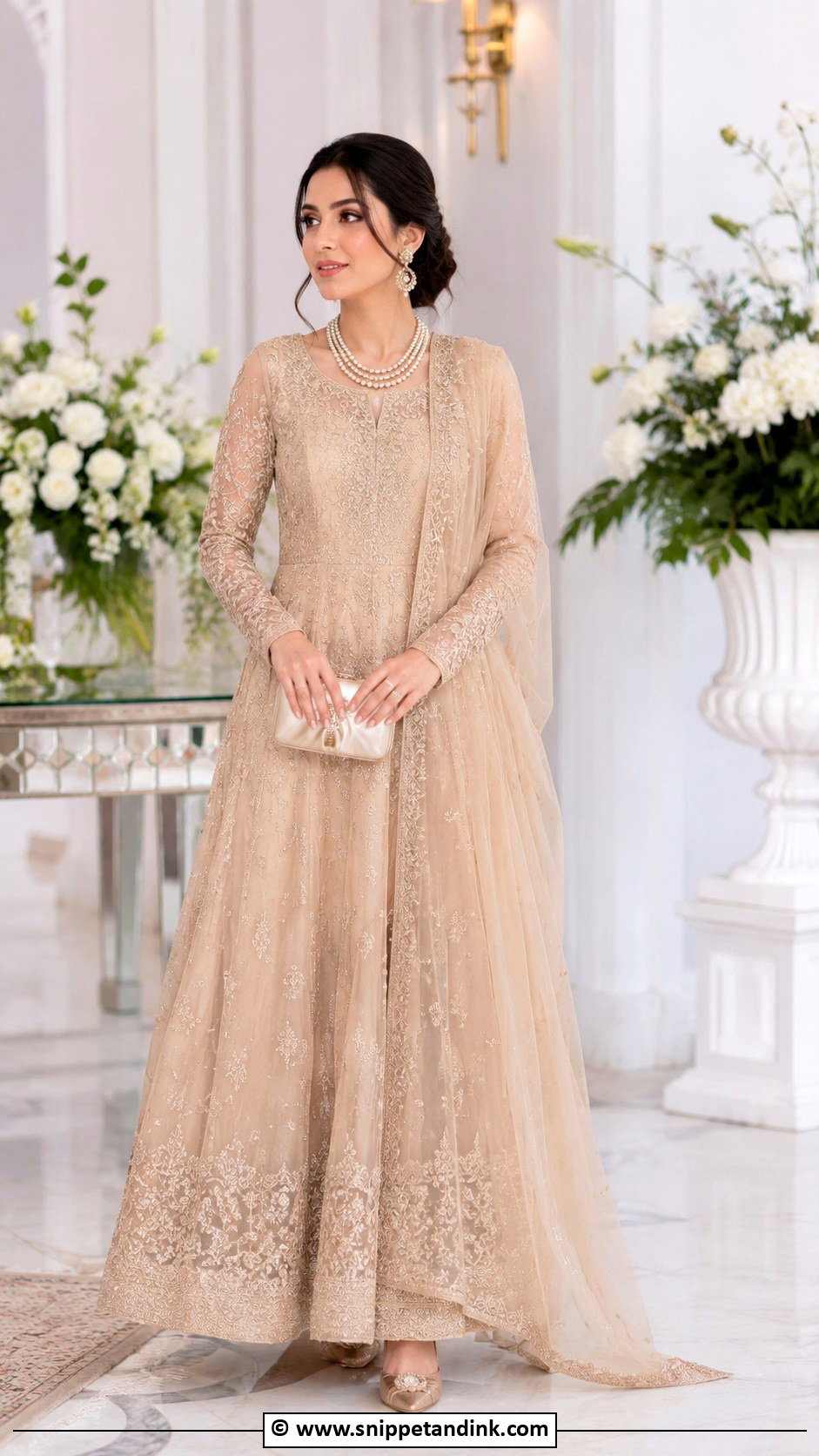 Champagne Nikah Maxi Dress Outfit - Snippet and Ink - 35 Nikah Outfit Ideas