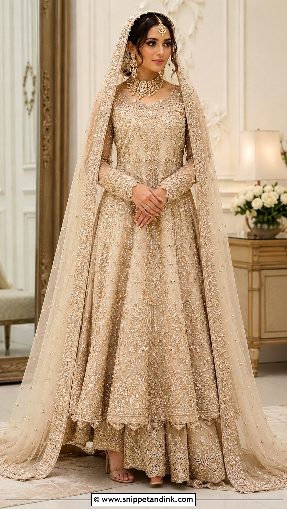 Champagne Nikah Pishwas Outfit - Snippet and Ink - 25 Nikah Outfit Muslim Pakistani Bridal Ideas