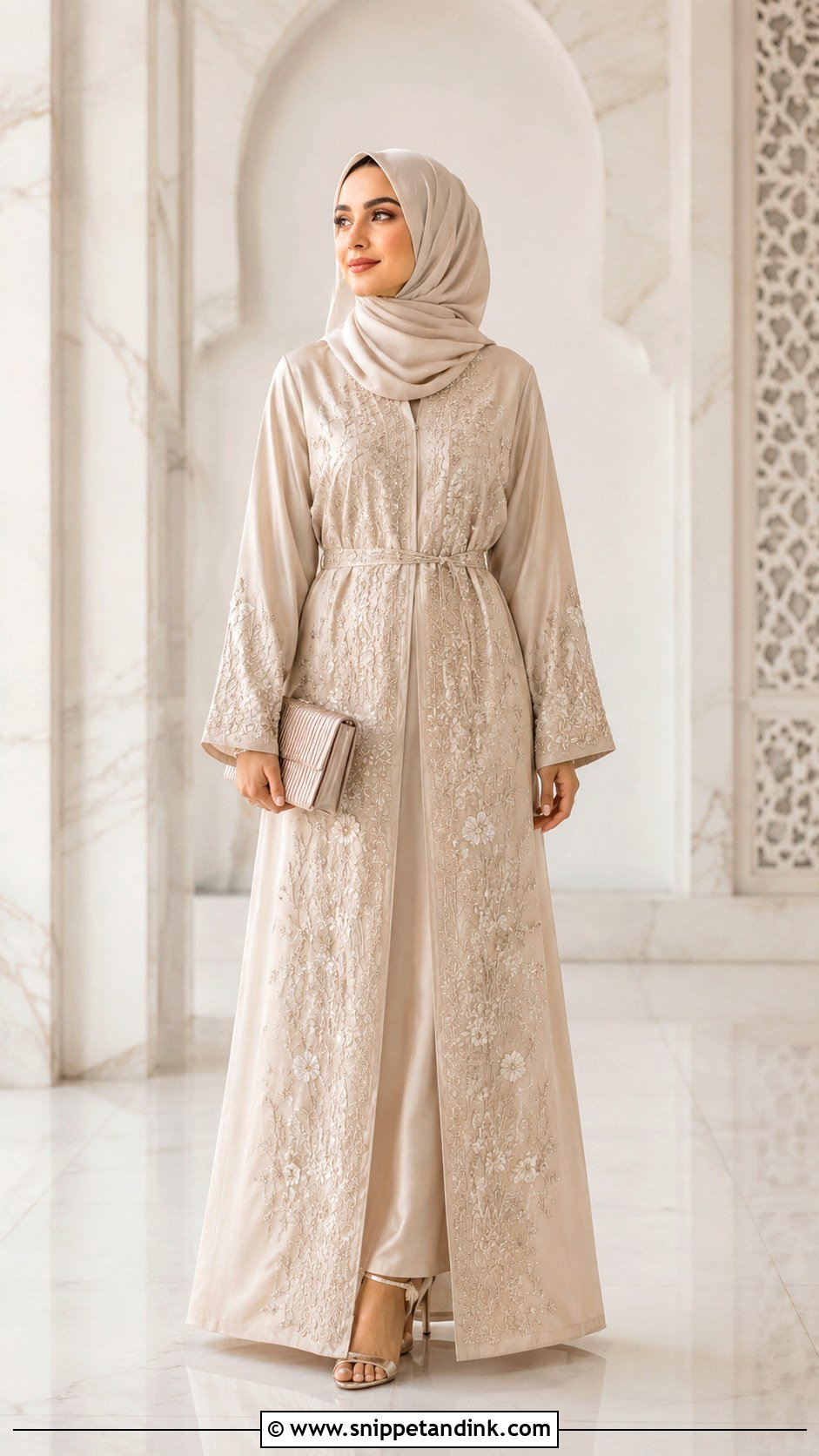 Champagne Nikkah Abaya Dress - Snippet and Ink - 30 Islamic Nikkah Outfit Ideas