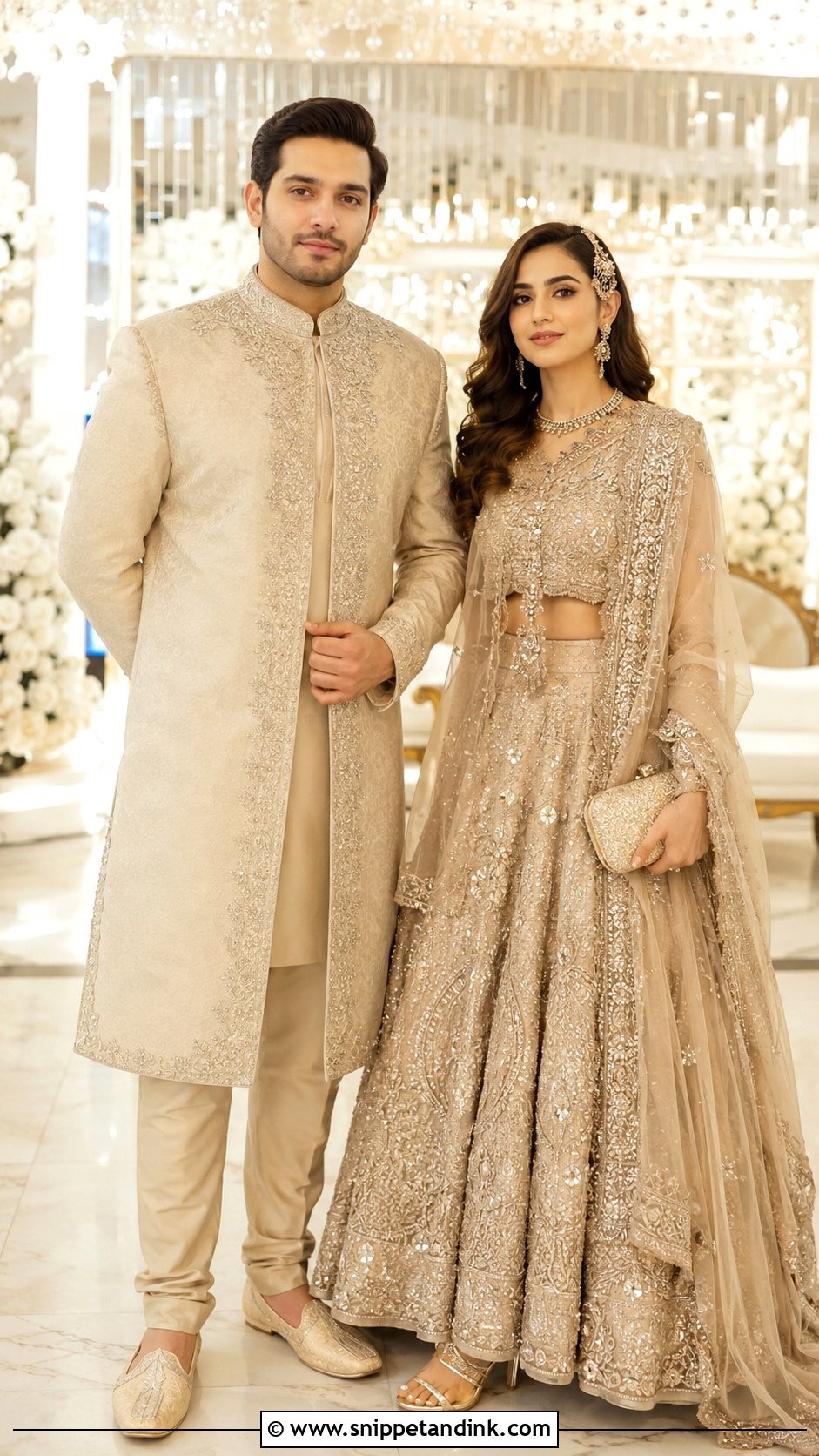 Champagne Nikkah Couple Outfit - Snippet and Ink - 25 Nikkah Couple Outfit Ideas