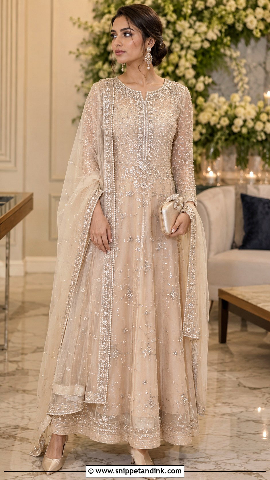 Champagne Nikkah Dress With Pearls - Snippet and Ink - 30 Nikkah Dress for Bride Ideas