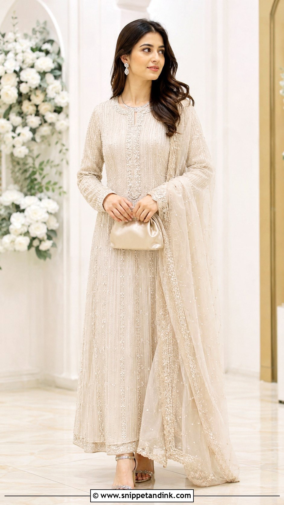 Champagne Nikkah Maxi Dress Outfit - Snippet and Ink - 25 Simple Nikkah Outfit Ideas