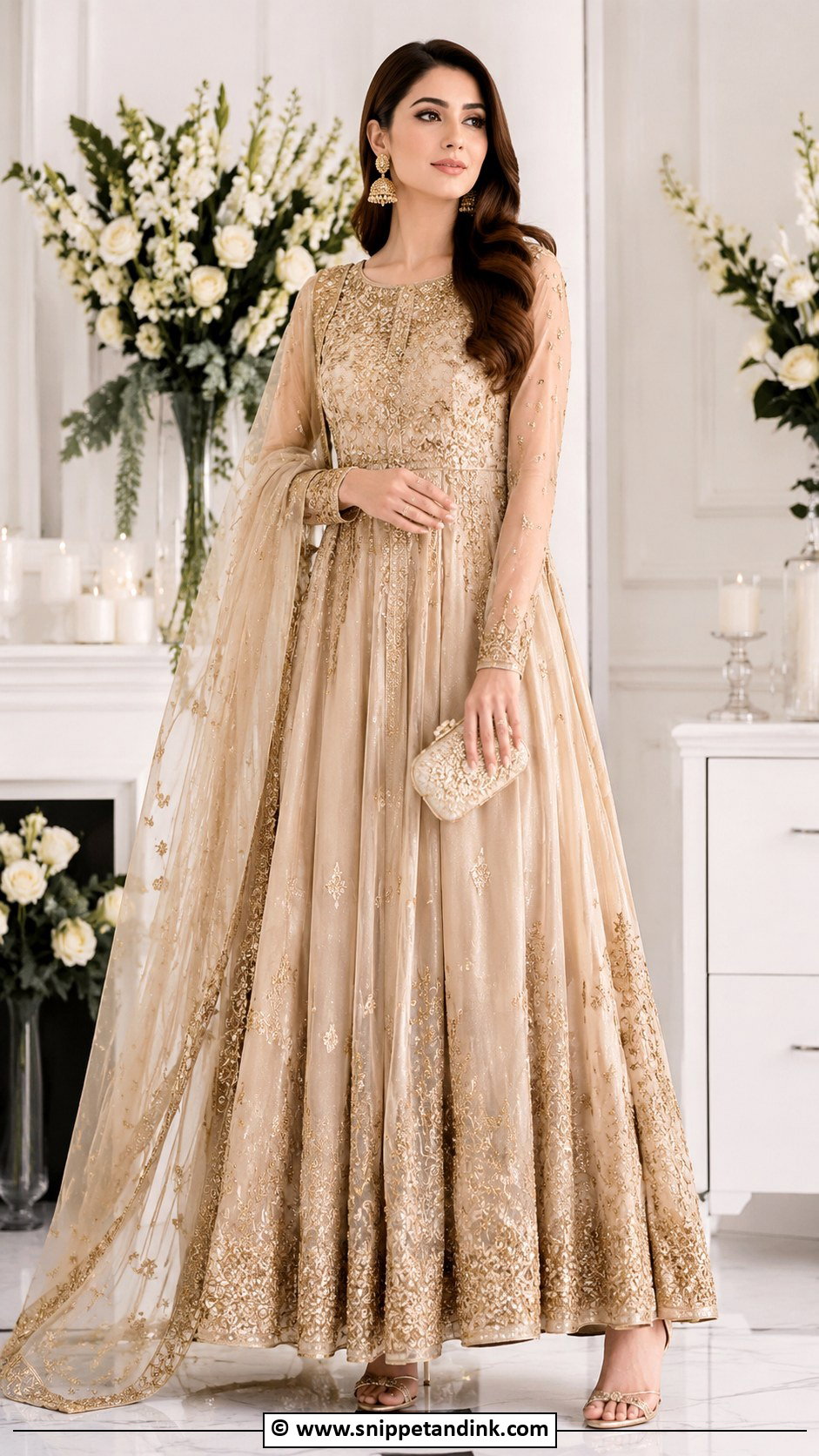 Champagne Nikkah Pishwas Outfit - Snippet and Ink - 35 Nikkah Outfit Ideas